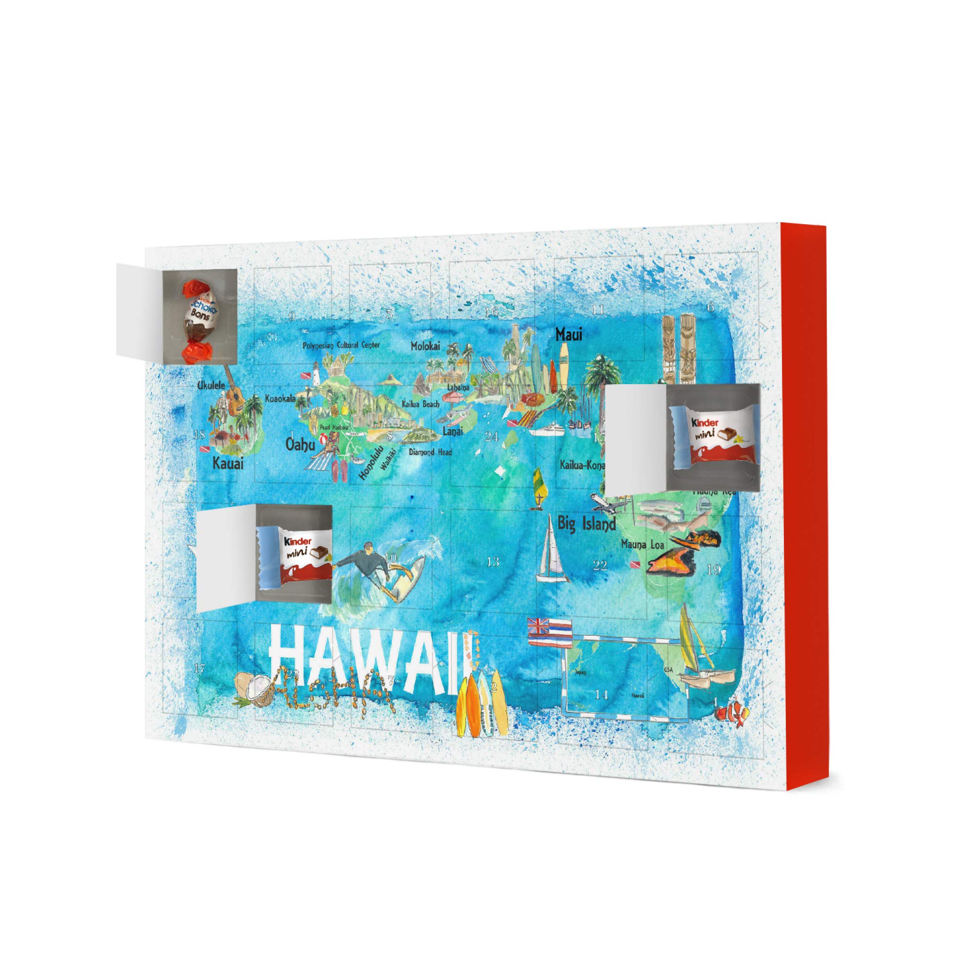 advent-calendar-with-kinder-chocolate-hawaii-usa-illustrated-map-artboxone-cities-christmas-calendar-amazon-co-uk-grocery