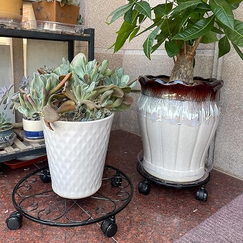 Miniatura 2 de Paquete de 6 soportes de metal para plantas con ruedas de 12 pulgadas con ruedas, soporte de hierro forjado resistente, rodillos para plantas,