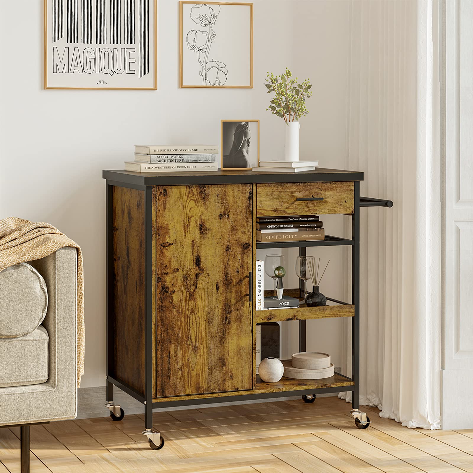 Buy Hasuit Kitchen Island Cart with Storage Shelf, Rolling Kitchen