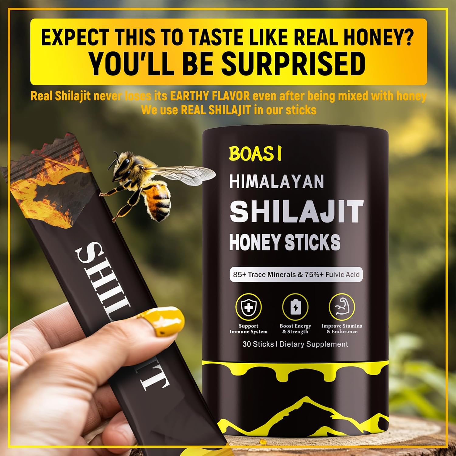 Shilajit Honey Sticks with Organic Saffron,85+Trace Minerals,75%+ Fulvic Acid,Enhance Cognitive Functions Boost Energy&Strength,30PCS - Image 4