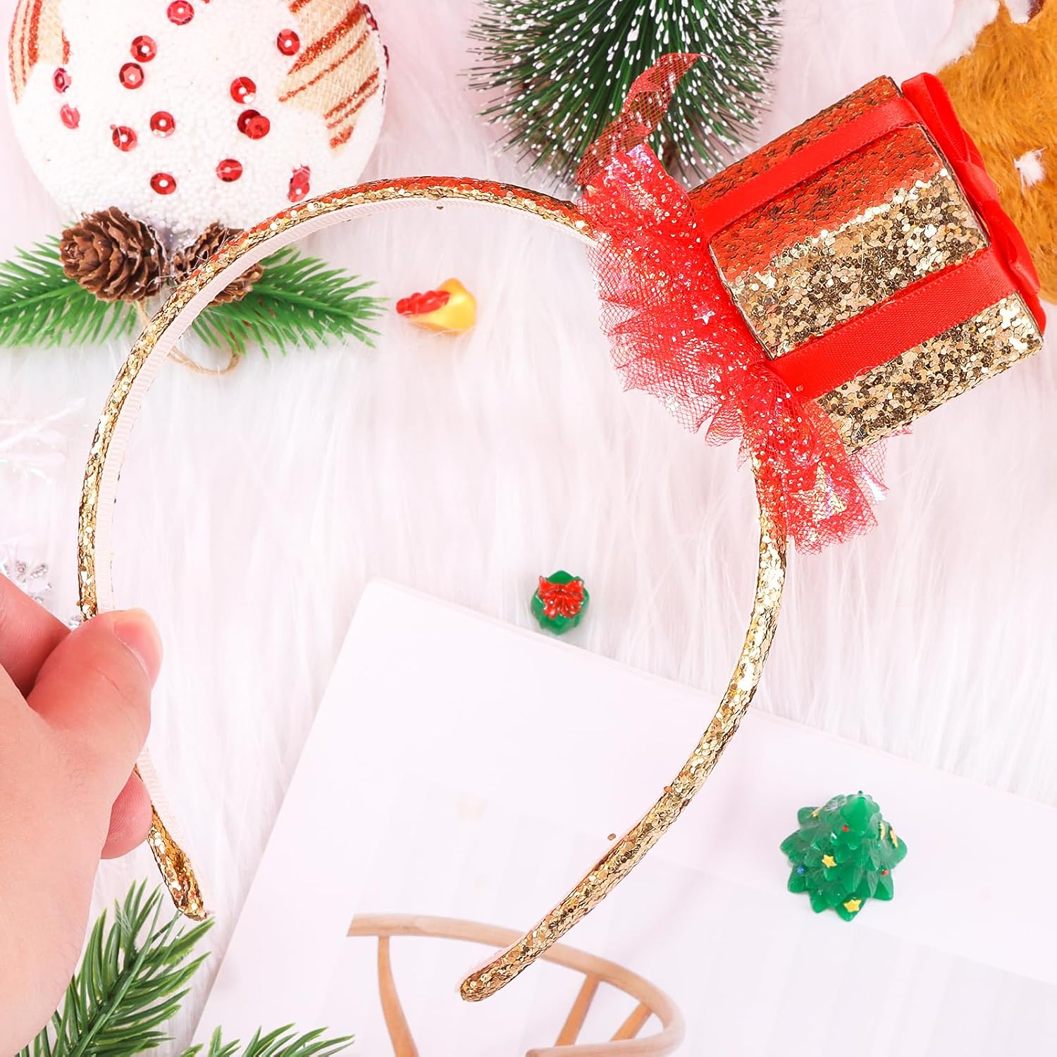 Chanaco Christmas Headband for Women Adults Gold Sequins Holiday Headband Outfit Cute Christmas Hair Accessories Dress Costume Gift