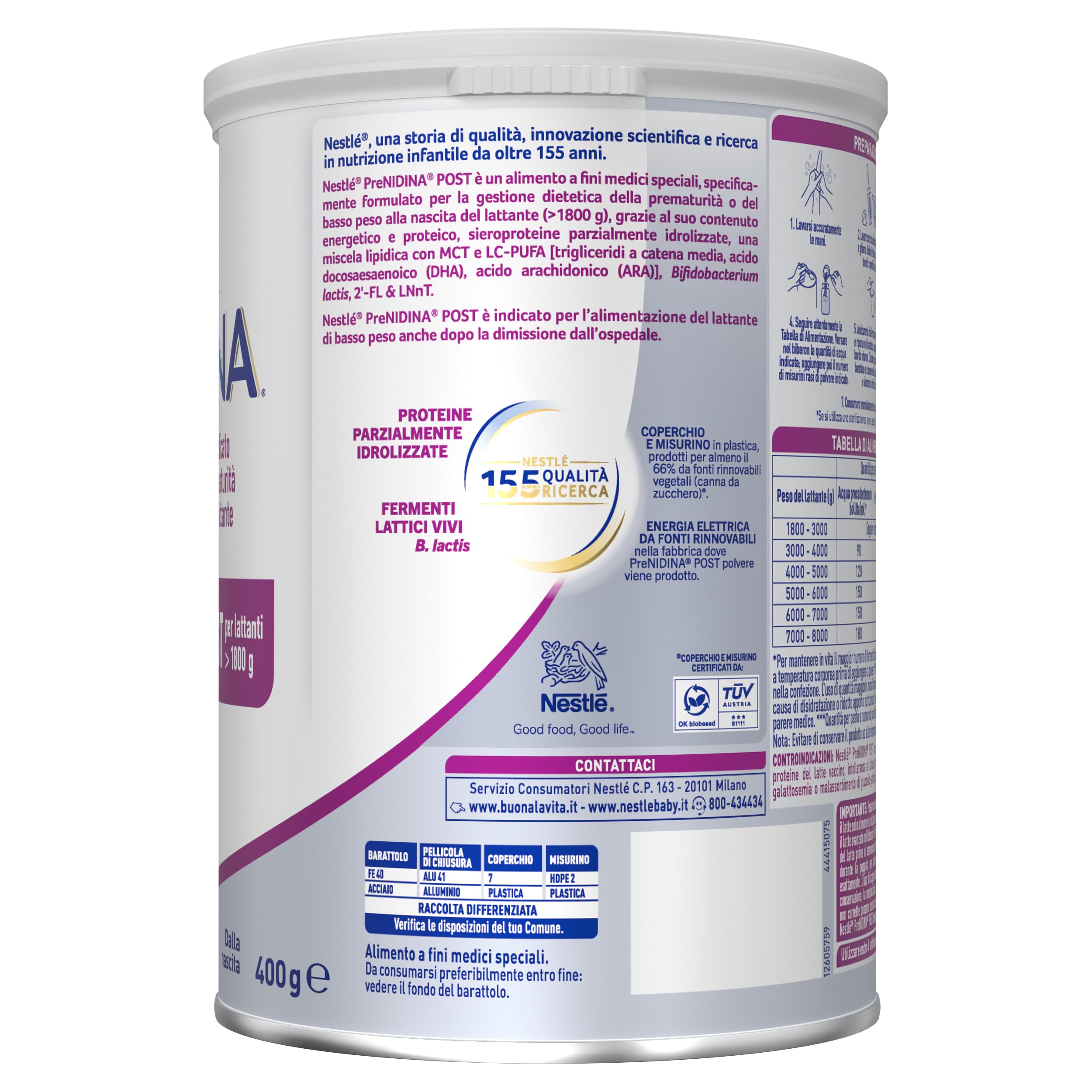 PreNIDINA Post Polvere Alimento a Fini Medici Speciali, Latta 400g