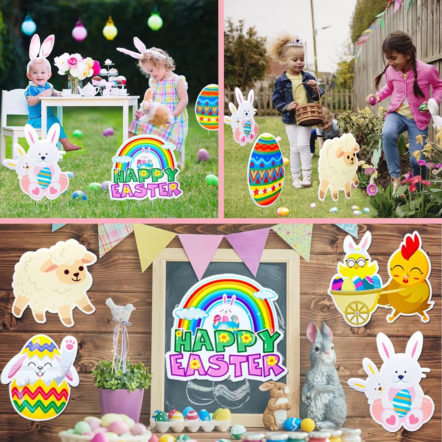 Easter Decorations Outdoor Easter Yard Signs Yard Stakes Easter Yard Decorations Outdoor Decorations Signs for Home Yard Lawn Party Decor Easter Eggs Bunny Welcome Signs Waterproof Photo Props 6 PCS