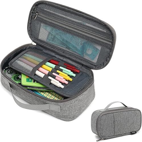 XQXA Estuche para lápices de gran capacidad con múltiples ranuras, caja de lápices duradera, bolsa de maquillaje portátil con asa para oficina