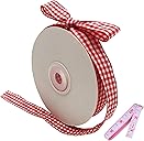 Red and White Gingham Ribbon, 5/8" x 25Yd Roll Picnic Craft Red Buffalo Ribbon for Crafts Hair Accessories and Christmas Gift Wrapping,5/8 Inch Polyester Woven Edge +60" Tape Measurement