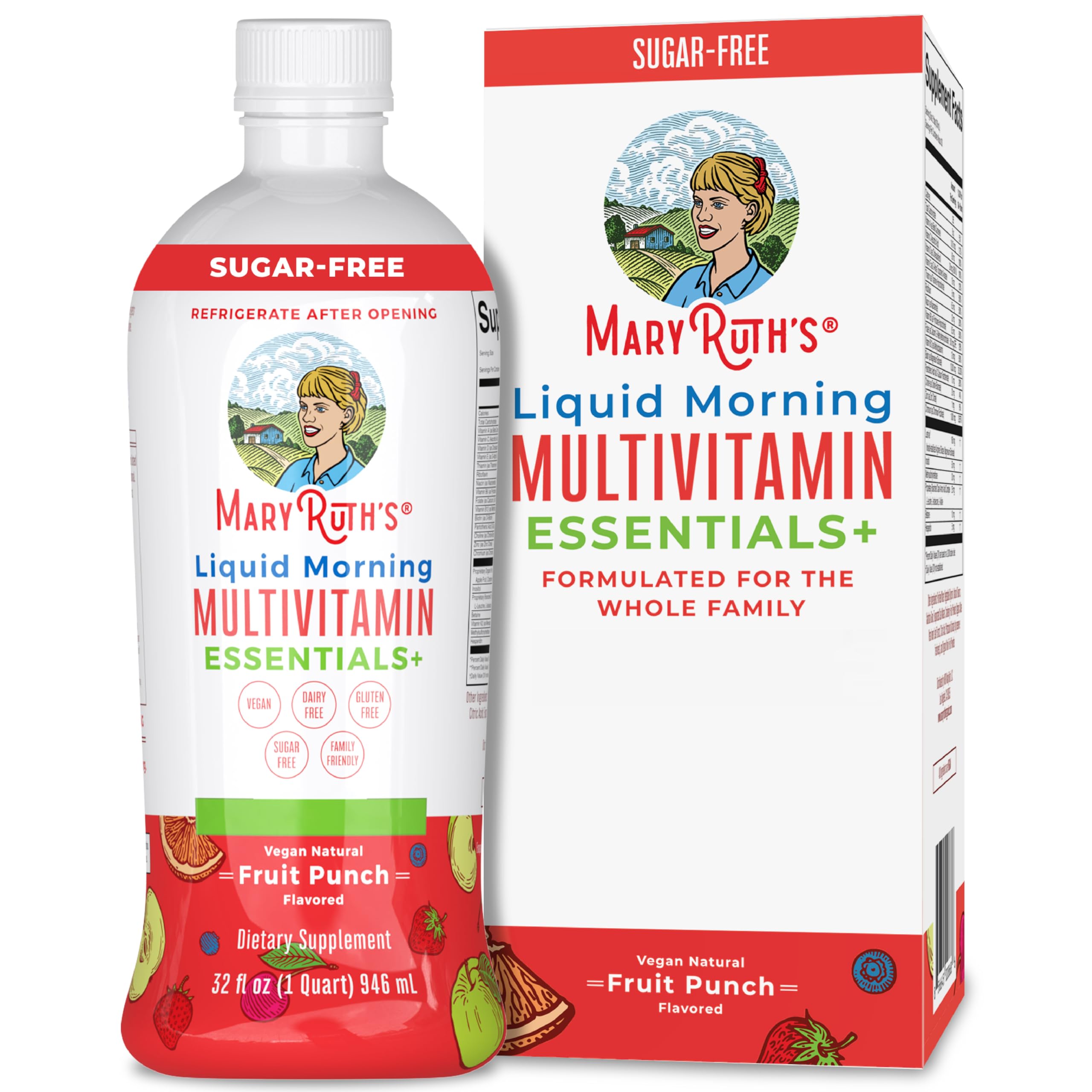 MaryRuth Organics, Liquid Morning Multivitamin Essentials+, Vitamine e Minerali Essenziali, Senza Zucchero, Gusto Punch alla Frutta, 946ml, Vegan, Senza Glutine