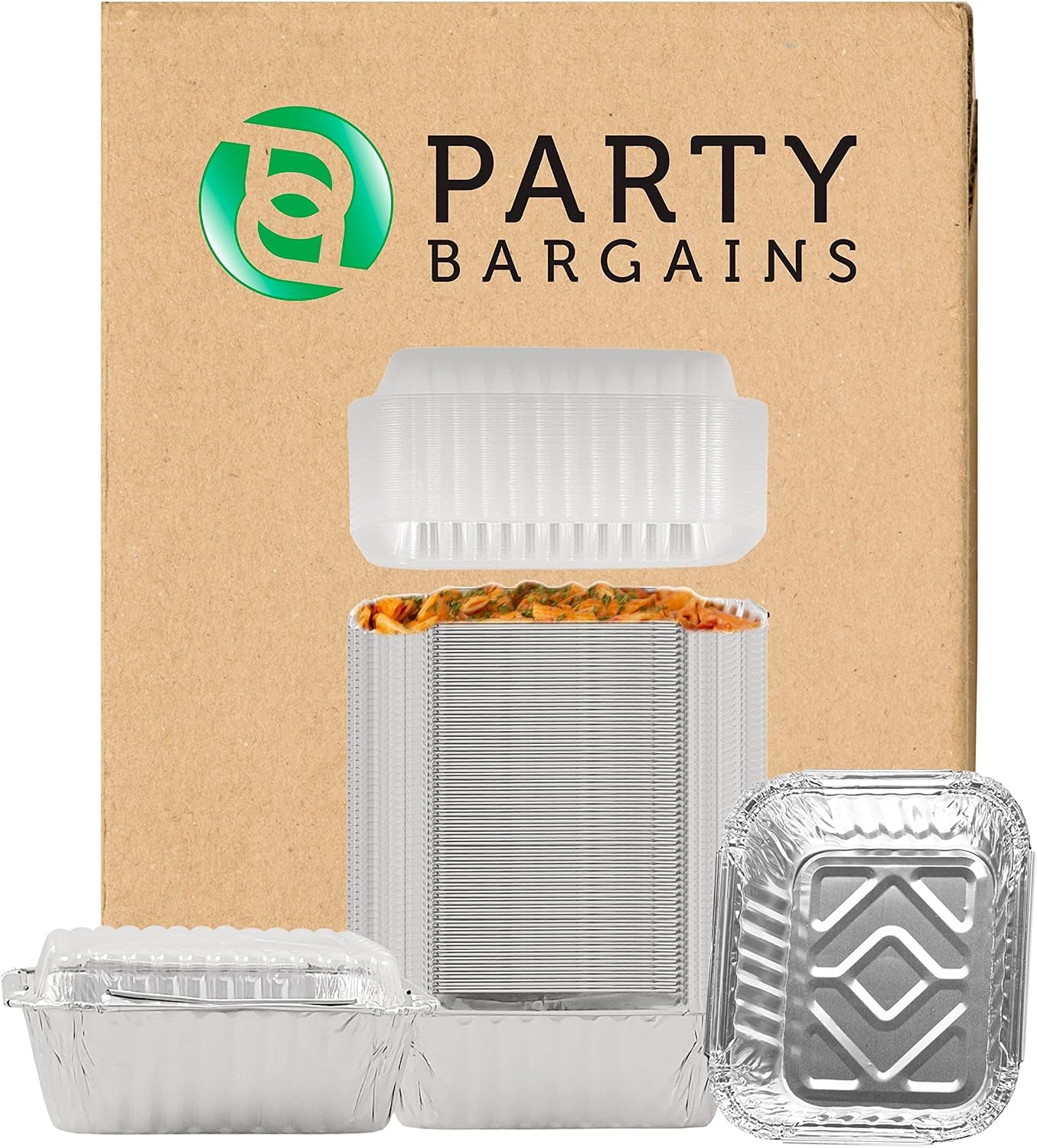 PARTY BARGAINS Party Bargains Aluminum Oblong Foil Pan Containers and plastic dome lids, 1lb Capacity, Aluminum Foil Take-Out Pans (800 With Plastic Lids