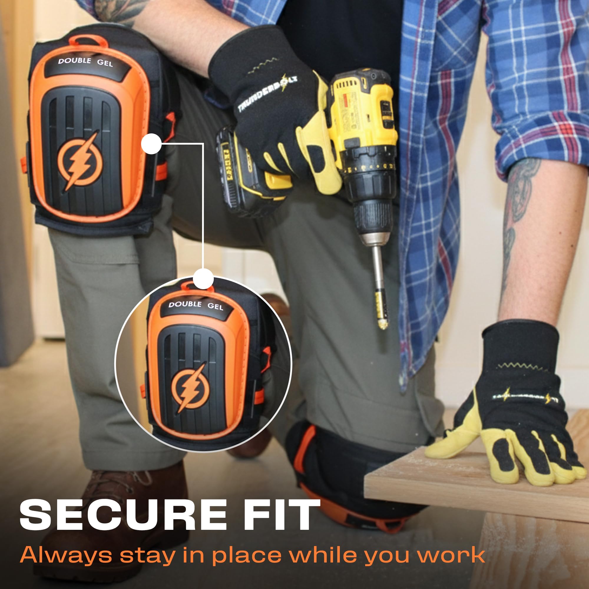 Thunderbolt Knee Pads for Men Construction Knee Pads for Work for Men and Women with Double Gel for Gardening Flooring Roofing Heavy Duty with Extra Thick Foam and Strong Adjustable Non-Slip Straps - Image 6