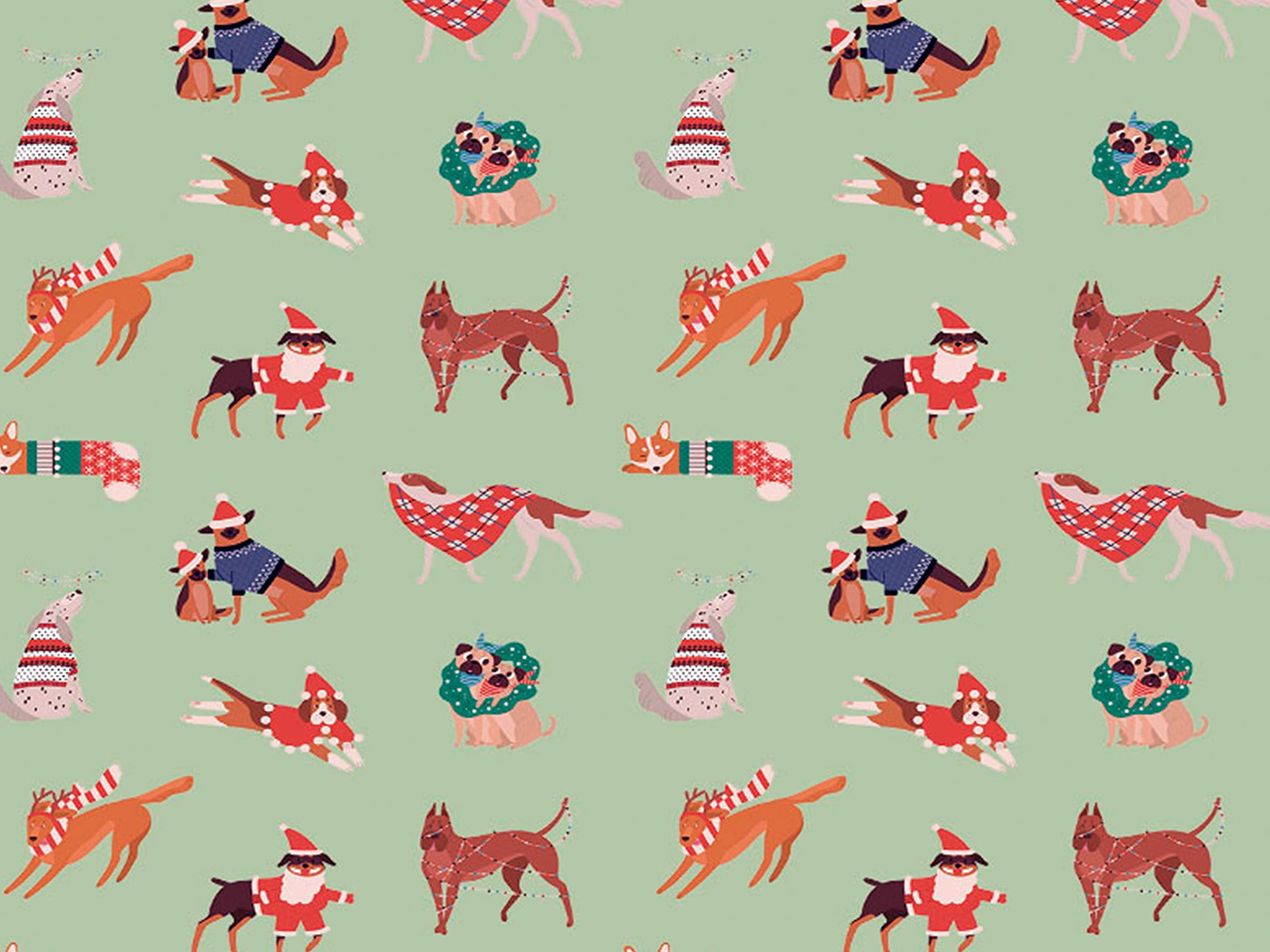 Little Johnny - Dogs in Jumpers 100% Cotton Fabric - Dog Print Fabric - Christmas Fabric (Ideal for Crafts, Quilting, Sewing) (Half Metre)