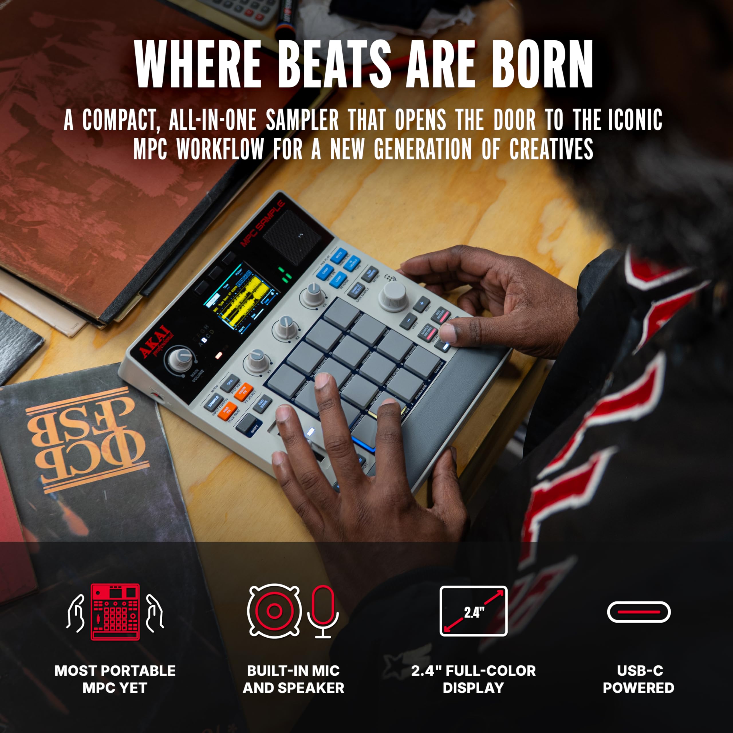Akai Professional MPC Sample Przenośny Sampler | Tryb Samodzielny, Akumulator, USB‑C, Głośnik, Mikrofon, Do Samplowania, Sekwencjonowania i Produkcji Muzycznej