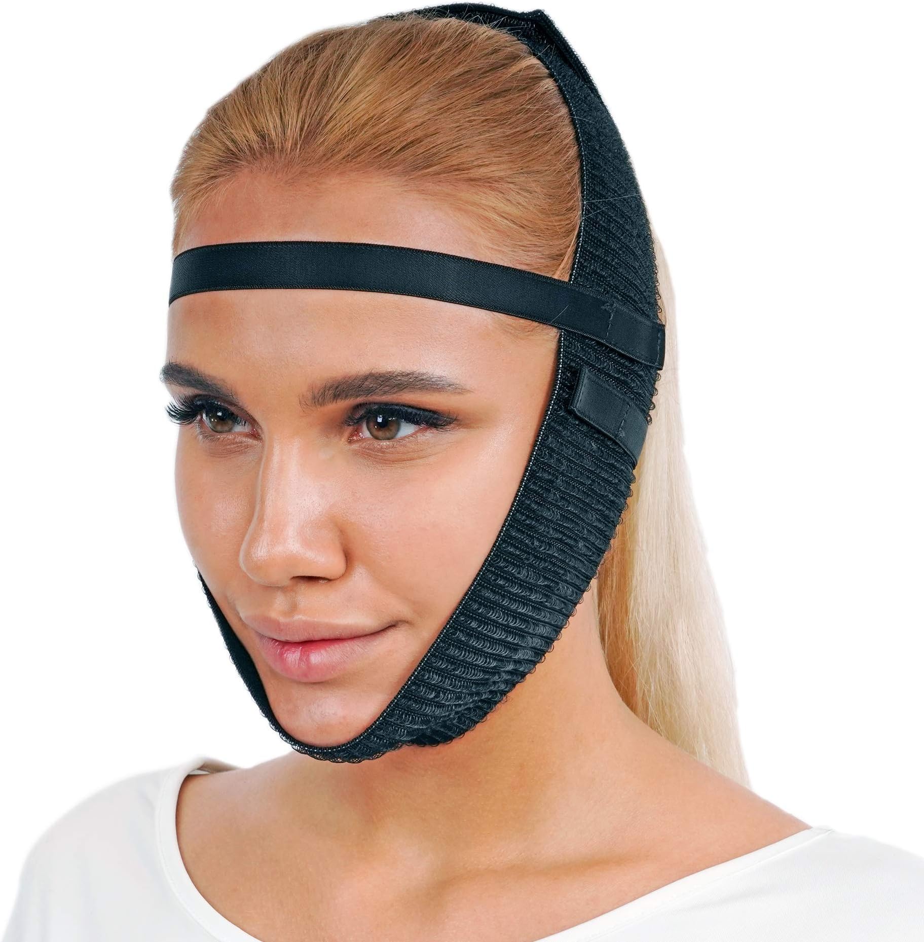 Post Surgery Chin Compression Garment, Chin Strap Band, Face Lift Kit, Chin Lift, Face Slimmer, Jowl Tightening (Black)