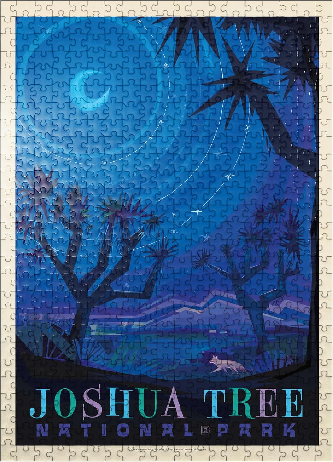 MyPuzzle Joshua Tree National Park: Starlight (Mod Design), Vintage Poster - Premium 500 Piece Jigsaw Puzzle for Adults