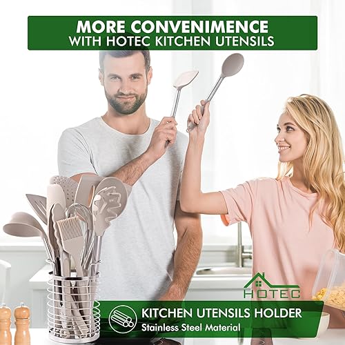 Miniatura 2 de HOTEC Utensilios de cocina de silicona resistentes al calor, juego de utensilios de cocina, juego de espátula, sin BPA, utensilios de cocina, con