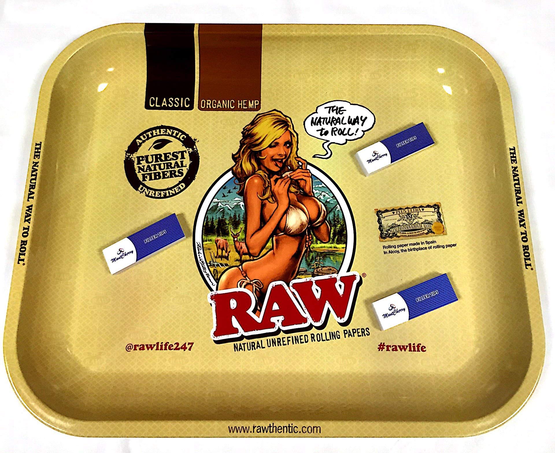 MontCherry Brand Exclusive 3 Tips and RAW Metal Rolling Tray Perfect Way to Roll Your Own Papers Combo Sold by Trendz(Large Metal Bikini Girl Tray)