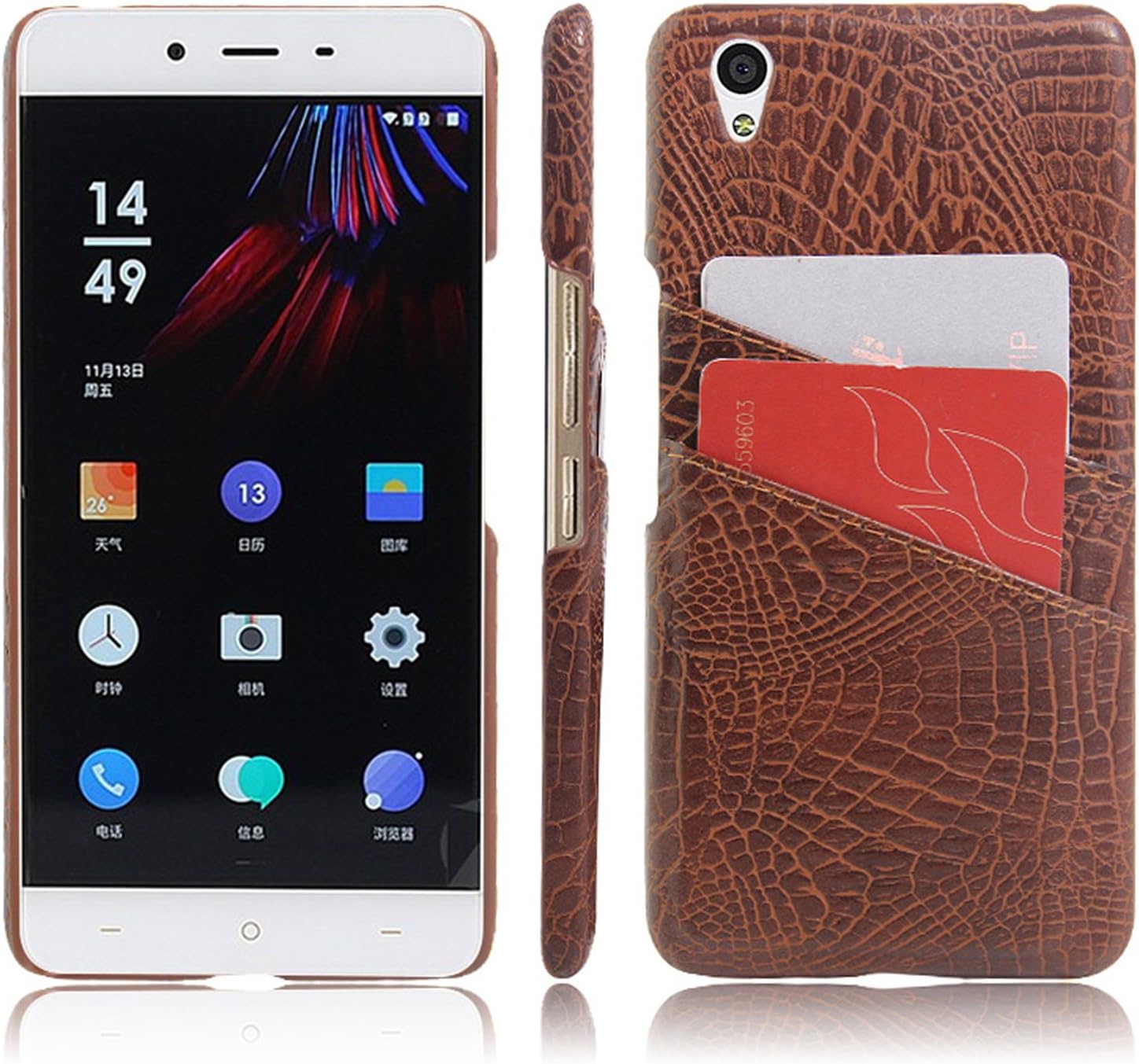 Oneplus X Case, HL Brothers Card Slot Vintage Cases Series, Premium Crocodile Pattern PU Leather Wallet Case Back Cover for Oneplus X 2015 (Card Slot Brown)