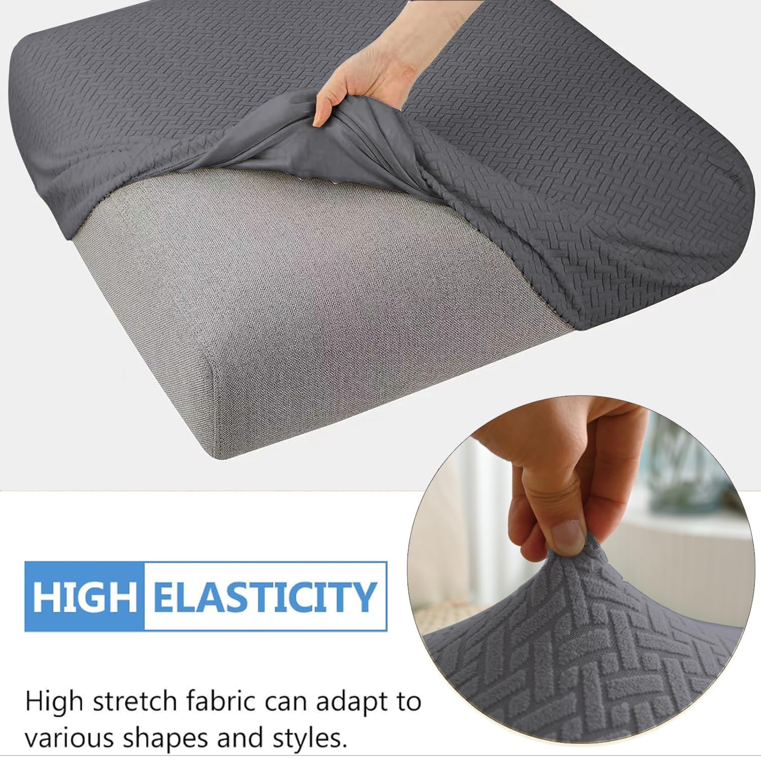 SHANNA Stretch Housse de Coussin de Canapé Antidérapante : Lot de 4 Housses de Coussin Extérieures, Confortables pour Animaux (Gris Foncé)
