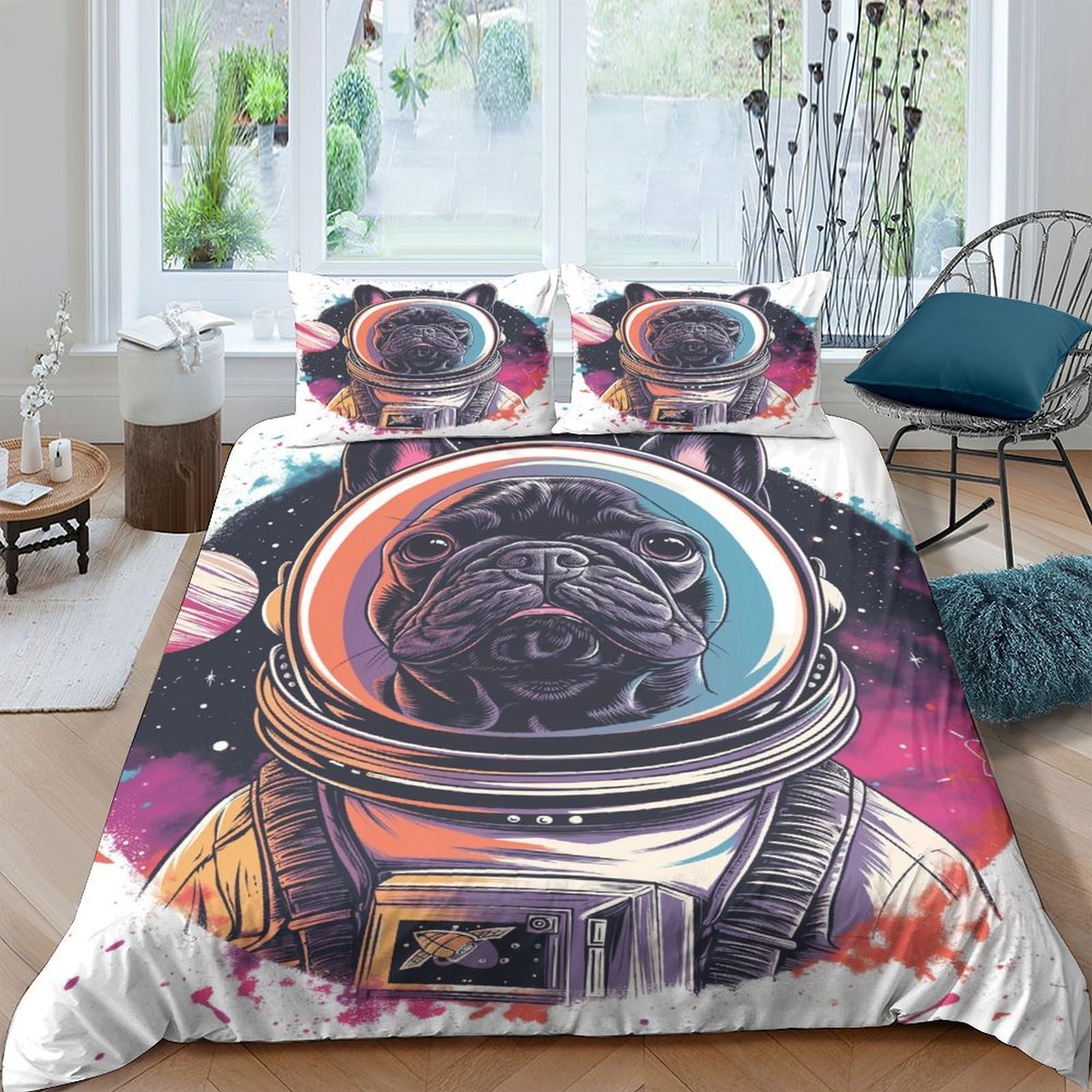 Stampato in 3D Bulldog francese Copertina Stampata Microfibra Disegnata Biancheria Da Letto Stile Morbido Con 2 Federe,Double（200x200cm）, Per Adolescenti E Adulti