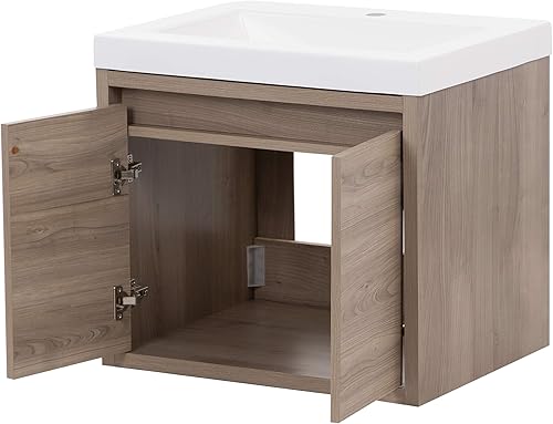 Miniatura 5 de Spring Mill Cabinets Kelby - Moderno tocador de baño flotante de 24 pulgadas con encimera blanca de lavabo individual, armario de 2 puertas, 24.5