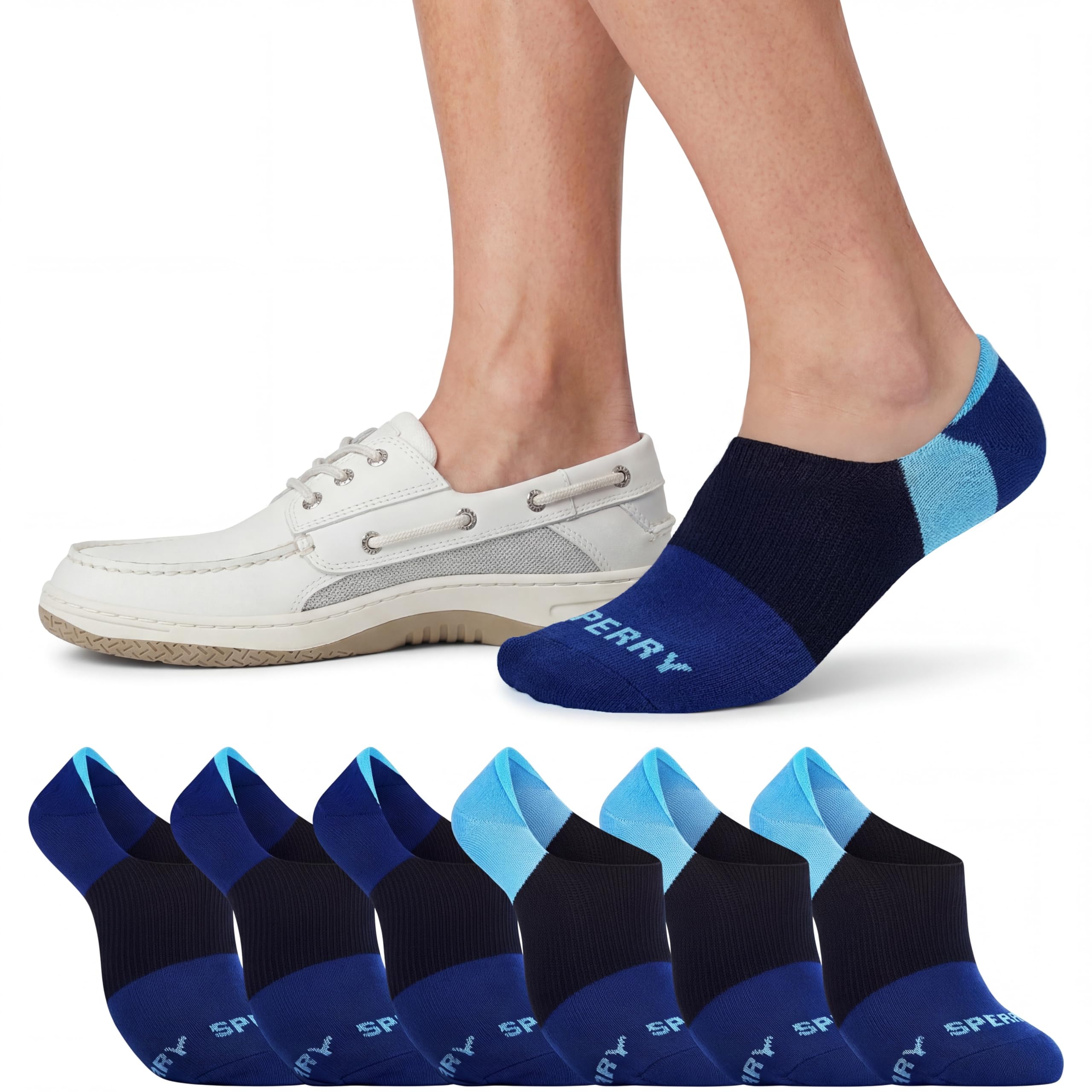 Sperry Men's 6-Pack Arch Hugger No Show Socks, Non-Slip Loafer Socks for Boat Shoes, Low Cut Invisible Liners with Heel Grip