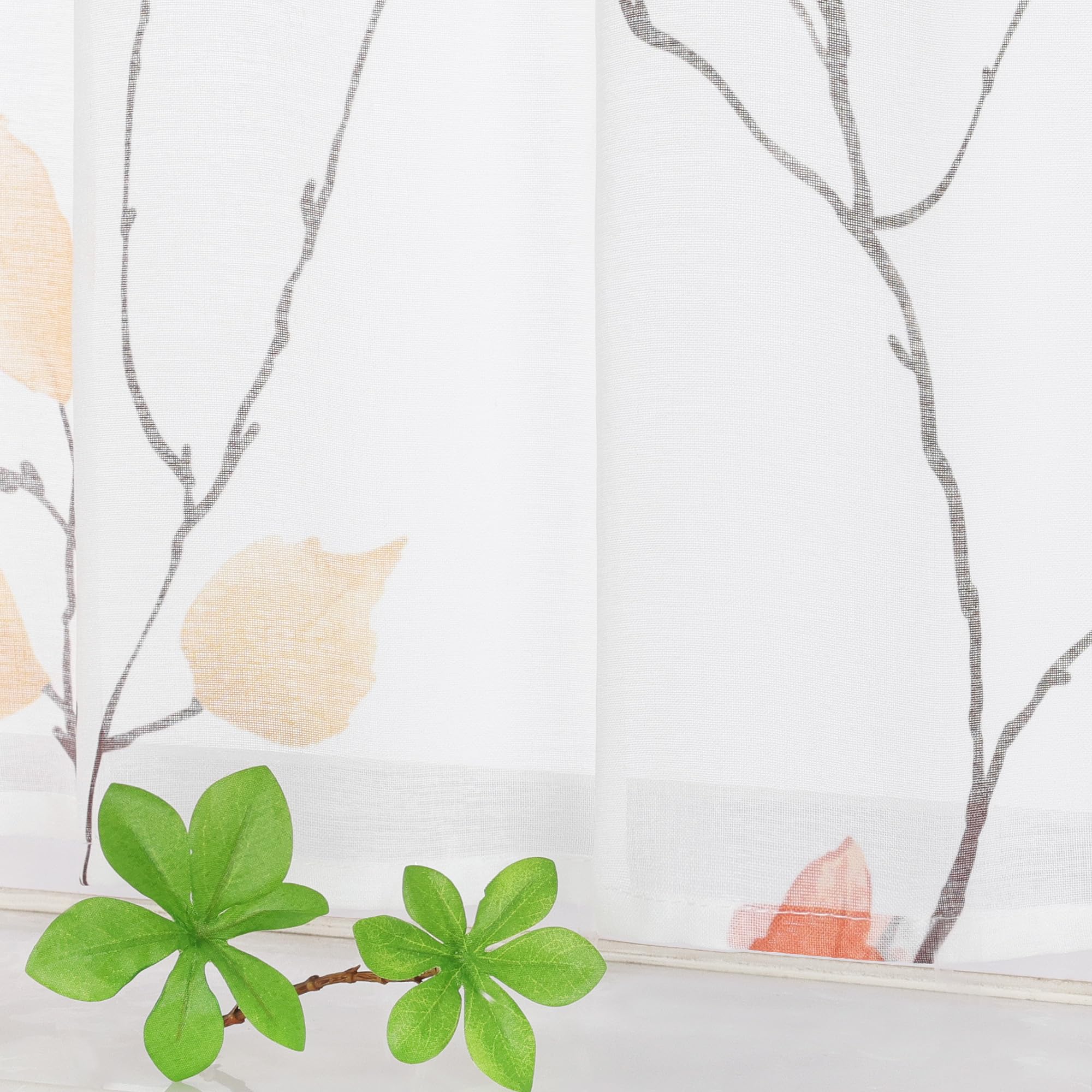 Delien Scheibengardinen Küche Für Fenster Wohnzimmer Kinderzimmer Voile Gardine Kurzstore Bistrogardine Mit Blattmuster,Transparent,Lichtdurchlässig,Mit Schlaufen,Orange,BxH 90x45cm