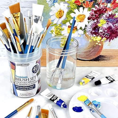 Miniatura 6 de ArtSkills Juego de pinceles de pintura acrílica, pinceles de pintura acrílica para pintura en lienzo, pinceles de pintura artesanal con cuchillo de