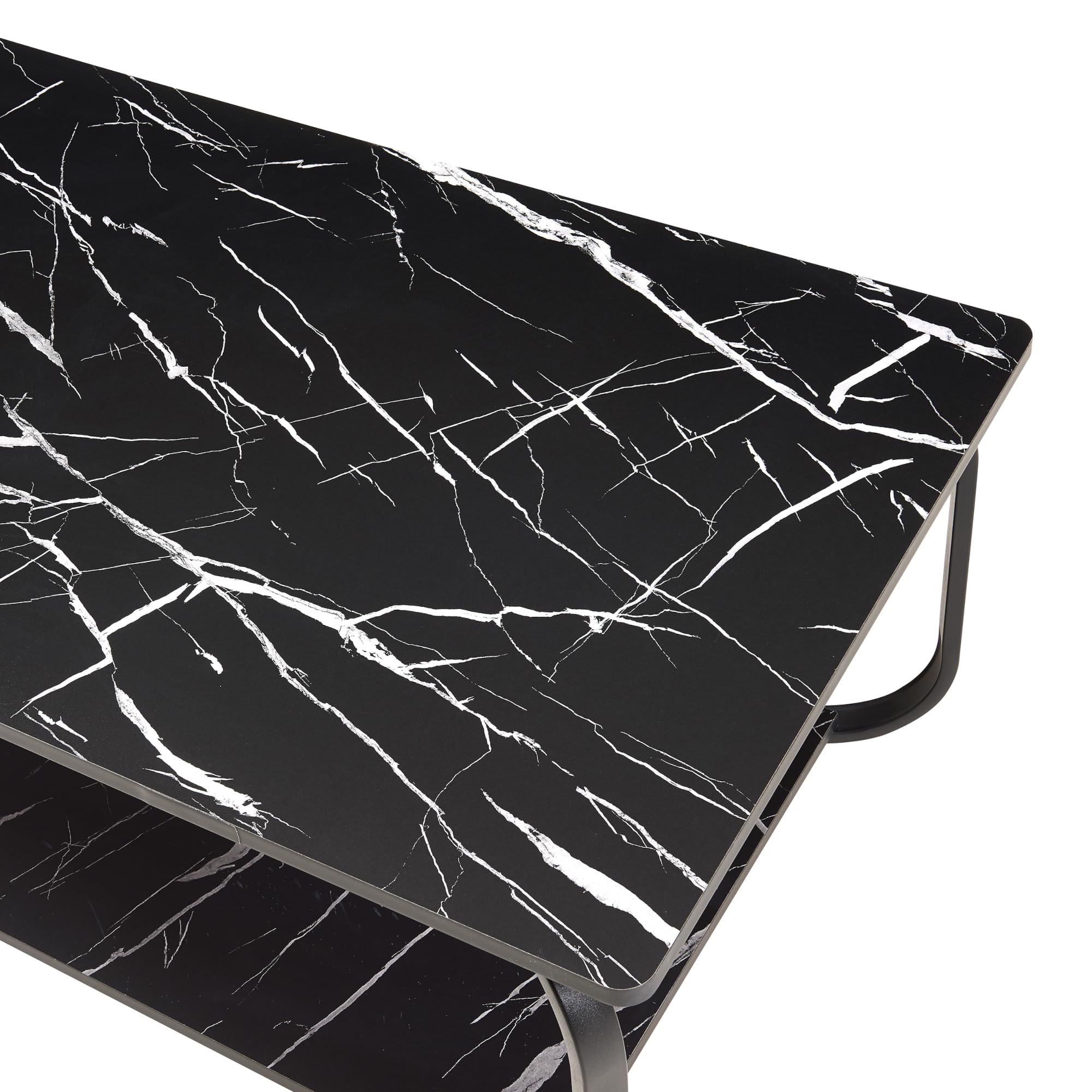 [en.casa] Table Basse de Salon avec Étagère Table d'Appoint avec Surface de Rangement Design Style Intemporel Plateau Rectangulaire MDF Acier 120 x 60 x 43 cm Effet Marbre Noir