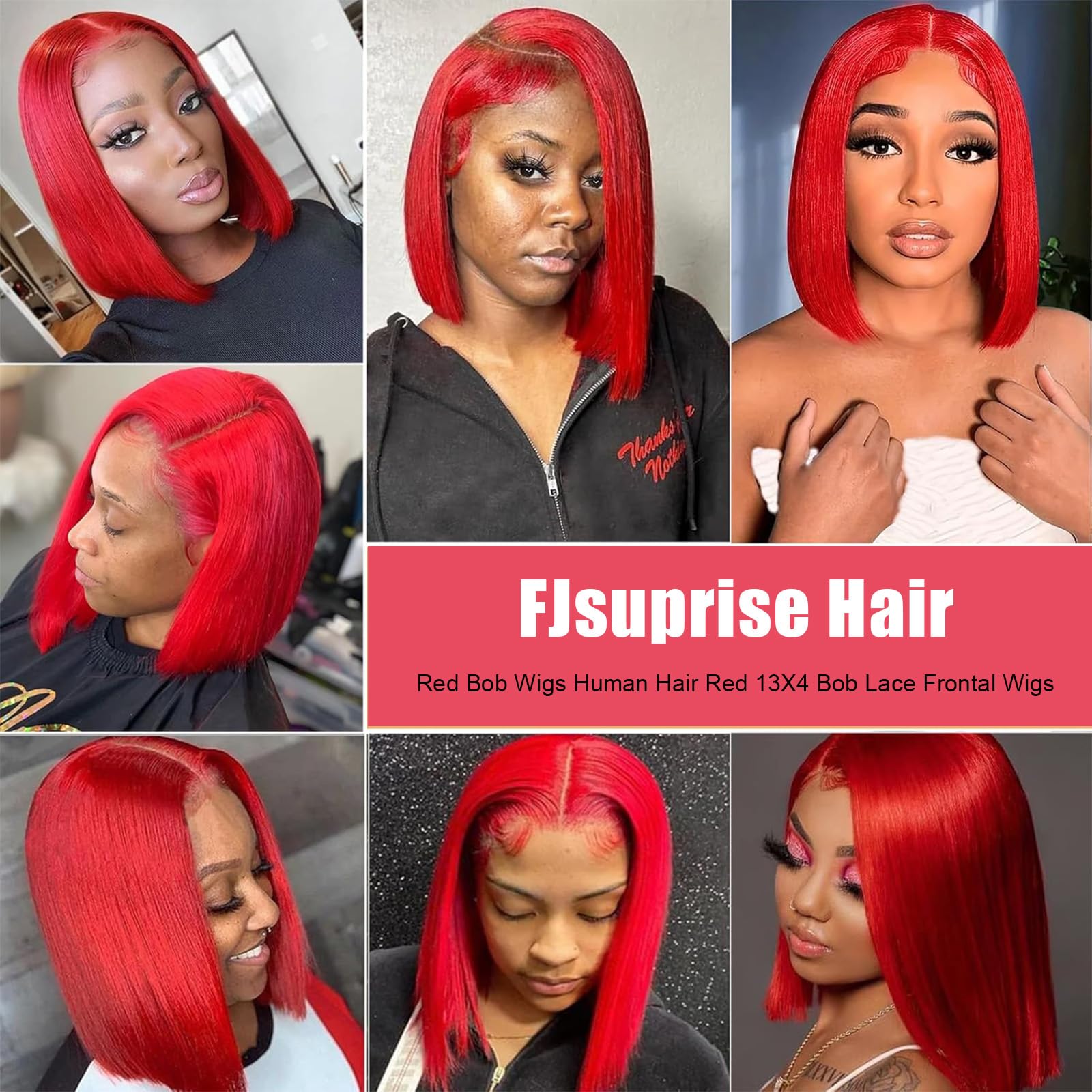 Red natural straight bob full lace wig 12” Amazon.com : FJsuprise Red Bob Wigs Human Hair Lace Front  main image 2