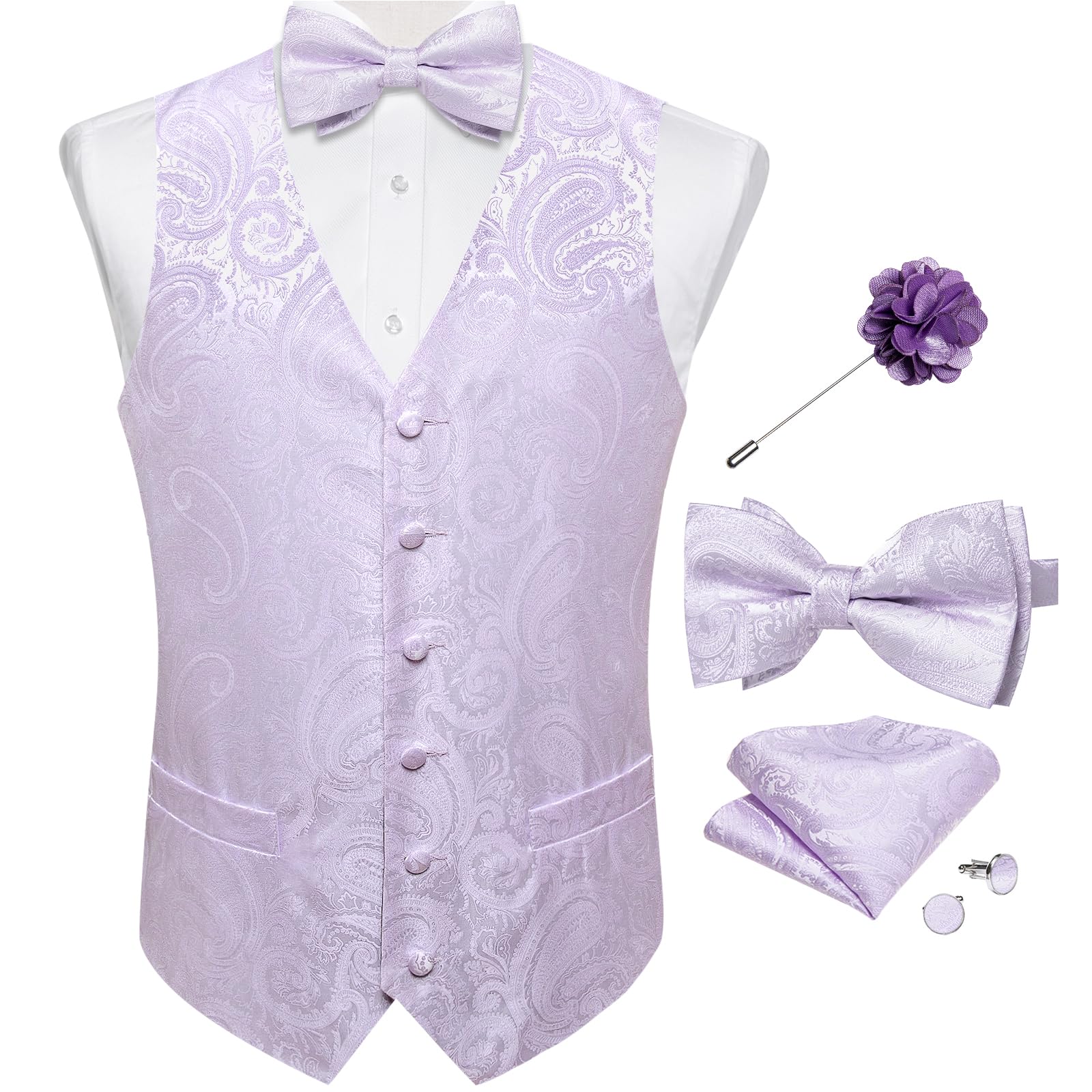 DiBanGu Mens Paisley Suit Vest Bowtie Formal/Casual Dress Waistcoat