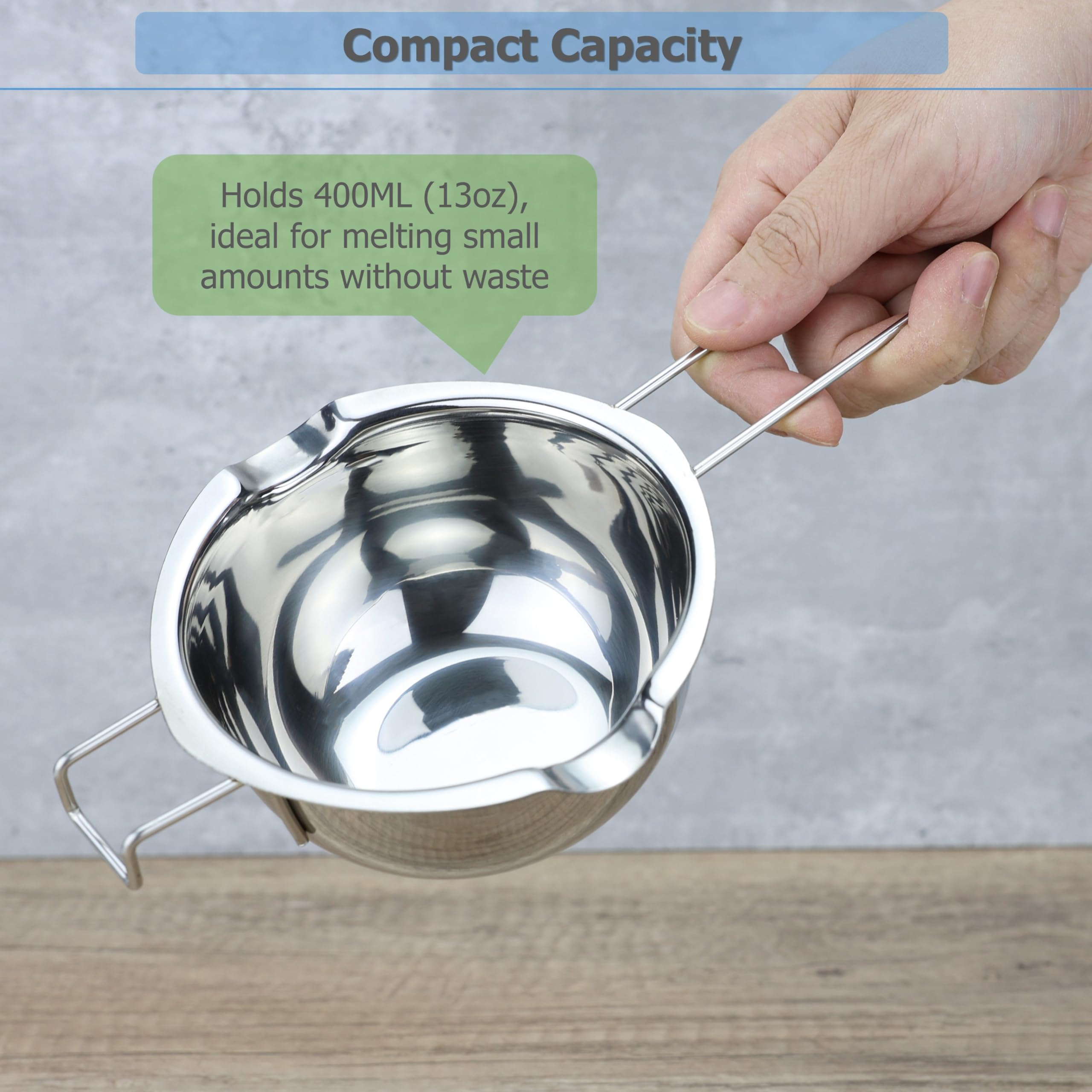 Boiler Pot Melting Bowl con acero inoxidable SUS304 para derretir chocolate caramelo queso mantequilla y hacer cera de velas, capacidad 13.5 fl oz/13 oz 6
