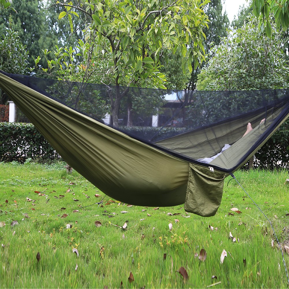 Amaca da campeggio con zanzariera e mosca da pioggia - Amaca da viaggio portatile - Attrezzatura da campeggio - Tenda per amaca per escursioni all'aperto, campeggio