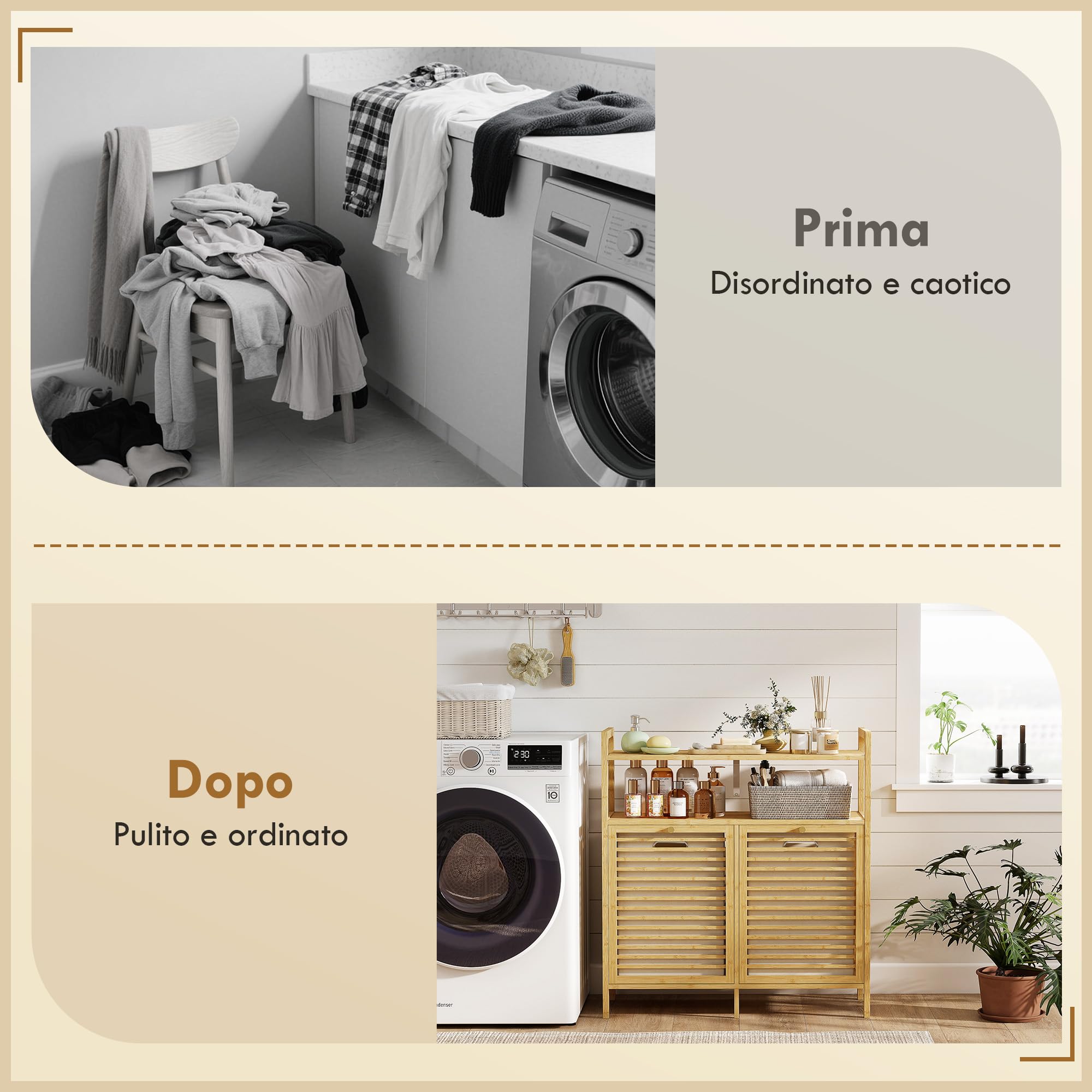 HOMCOM Mobile Portabiancheria da Bagno con 2x41L 82x33x88 cm Color Legno