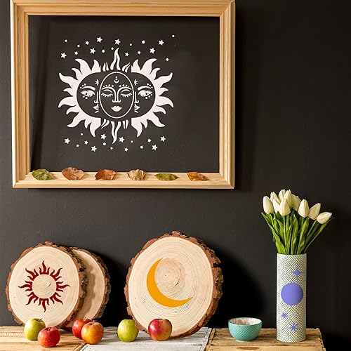 Miniatura 5 de Zubebe 9 plantillas de pared de mandala sol y luna de 11 x 11 pulgadas, plantillas de azulejos de mandala de luna, sol, flores, plantillas de