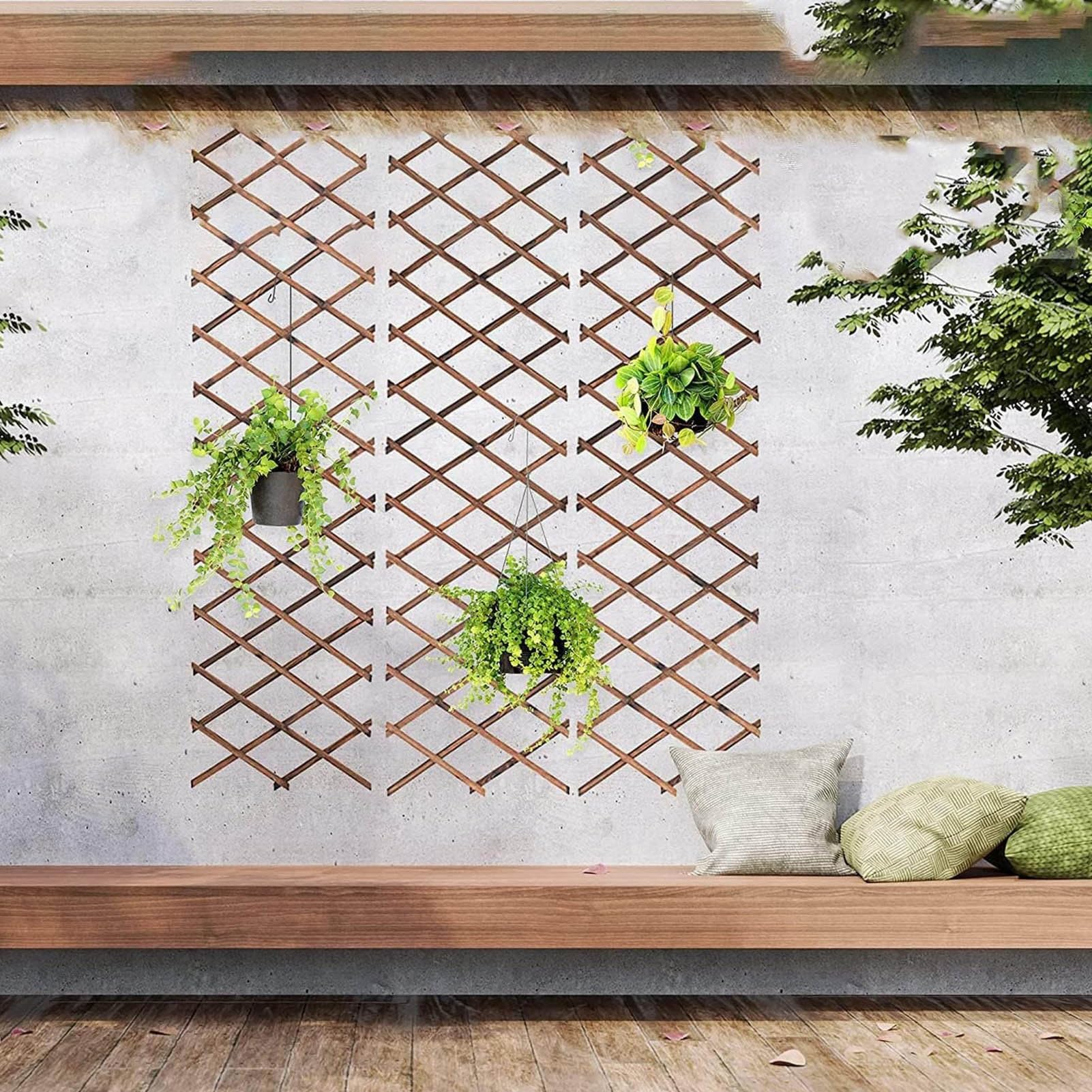 2 celosías de Madera Extensibles, 180x40 cm, Soporte para Plantas Extensible, decoración de Pared Ajustable, Marco Colgante para habitación, jardín, balcón, terraza