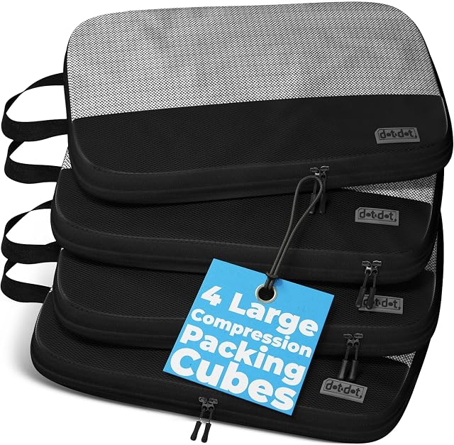 4pc Large Compression Packing Cubes for Suitcases - Carry-on Luggage Organizers for Travel