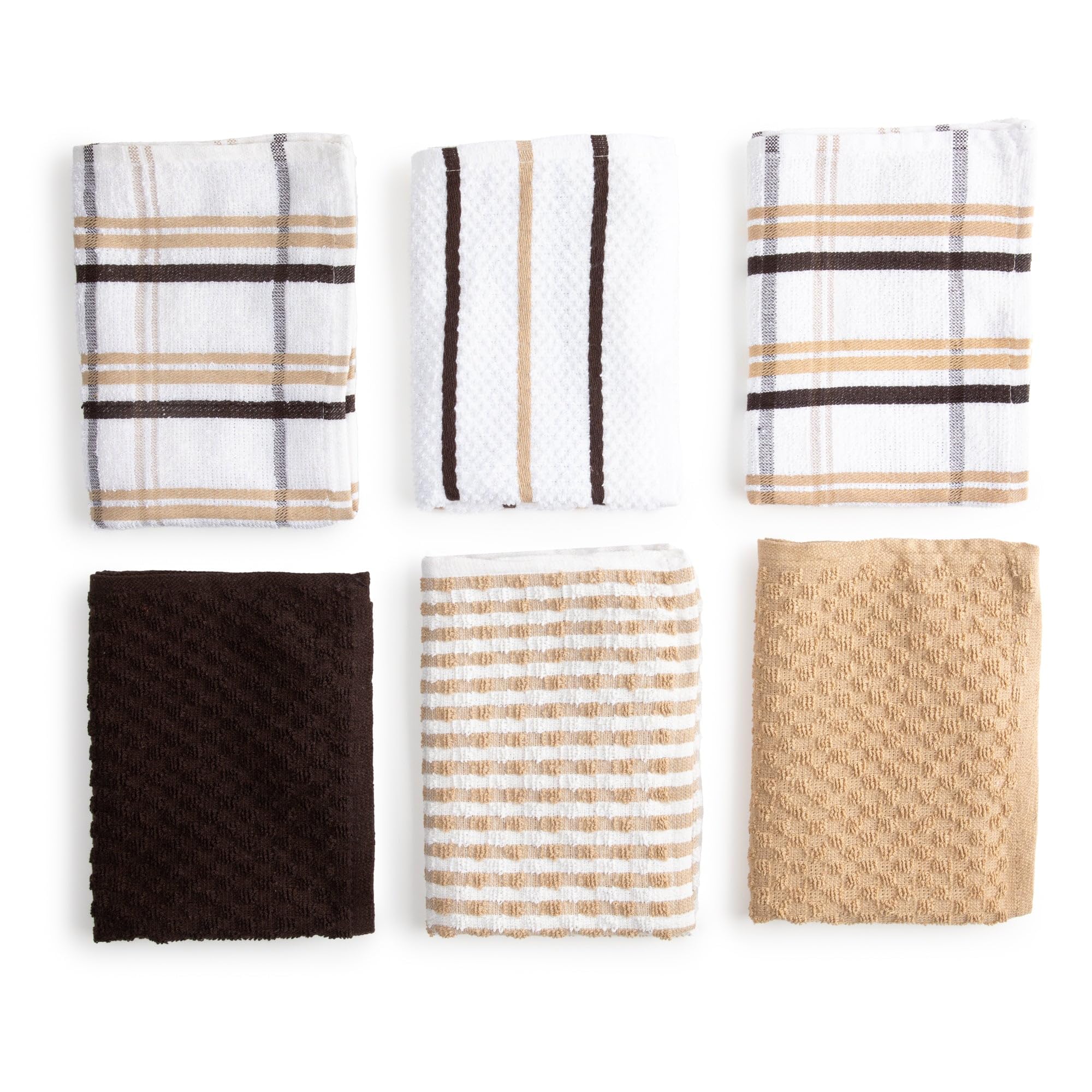 BOSKIMO Strofinacci Cucina Premium Cotone – Set 6 Panni Cucina in Microfibra e Spugna, Canovacci Assorbenti in Cotone, Panni Pulizia Beige e Marrone