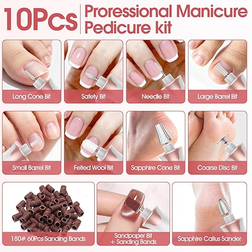 Miniatura 6 de Kit profesional de manicura y pedicura, lima de uñas eléctrica de 10 velocidades para el cuidado de las manos y los pies, pulidor de uñas