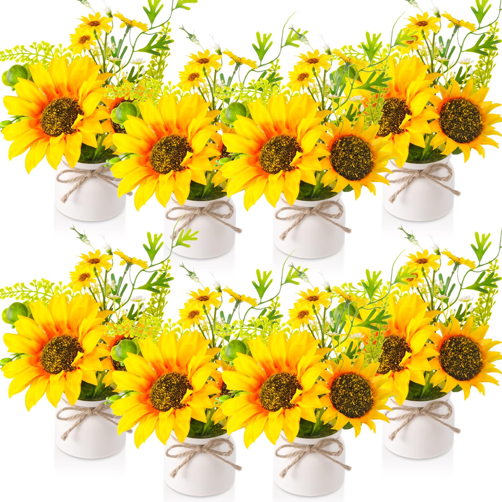 Photo 1 of Zeyune Artificial Sunflower with Pot, White