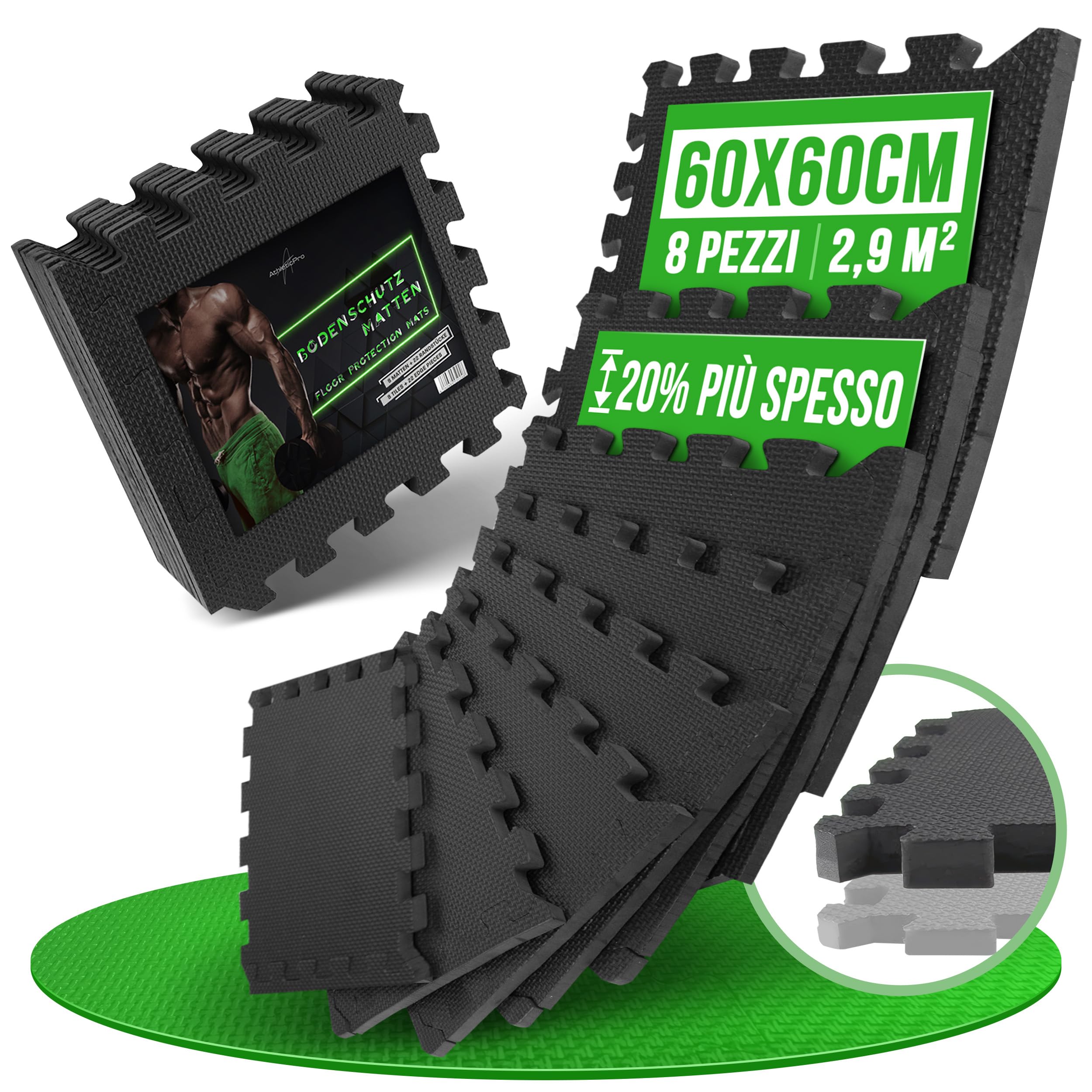 AthleticPro Fitness Tappetino protettivo per pavimento - tappetini extra spessi - tappetini protettivi antiscivolo per sala fitness e attrezzature per il fitness
