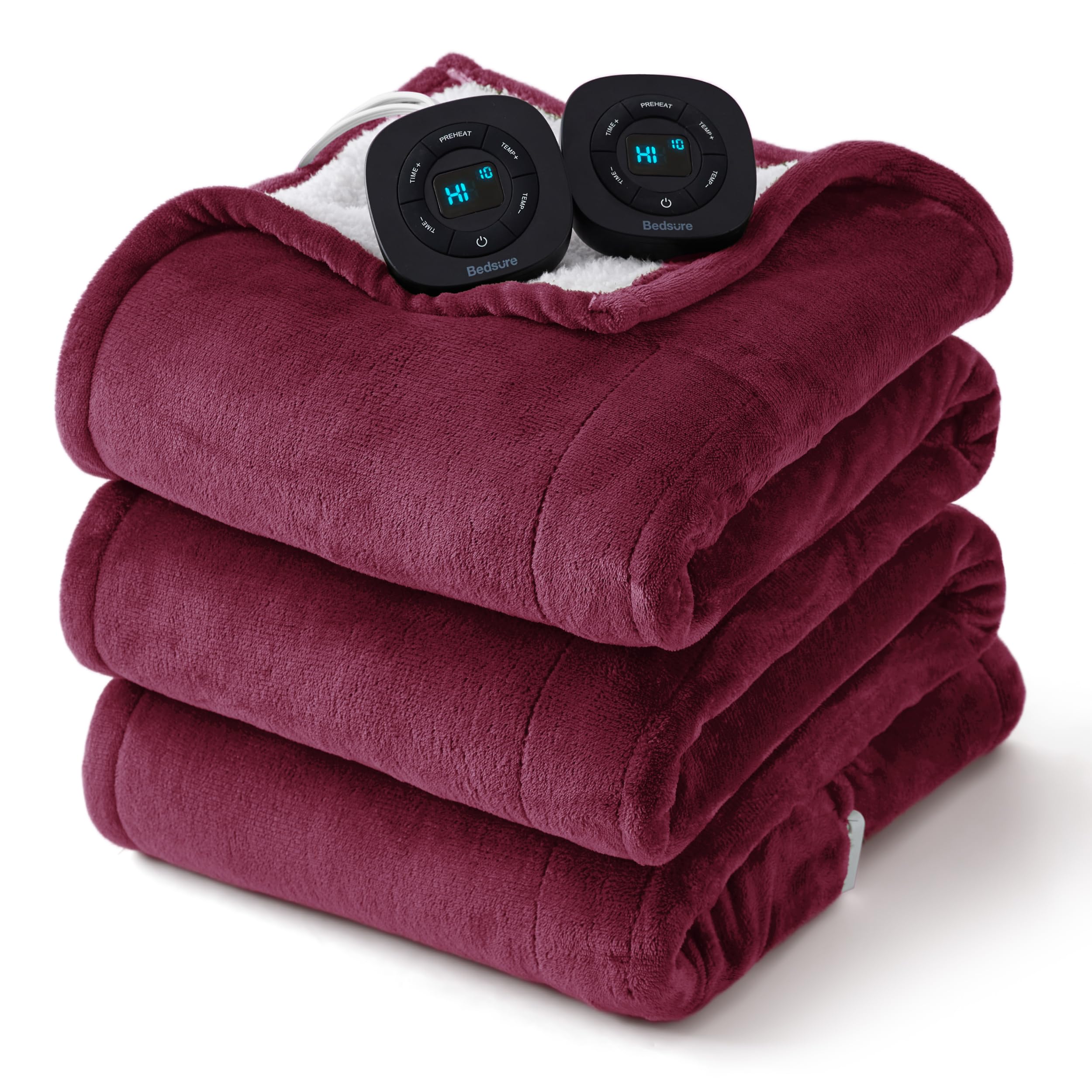 Bedsure Electric Blanket King Size - Dual Control Heated Blanket King Size, Fast Heating with 10 Time Settings &amp; 10 Heat Settings, Warm Gift for Grandma (100x90 inches, Red)