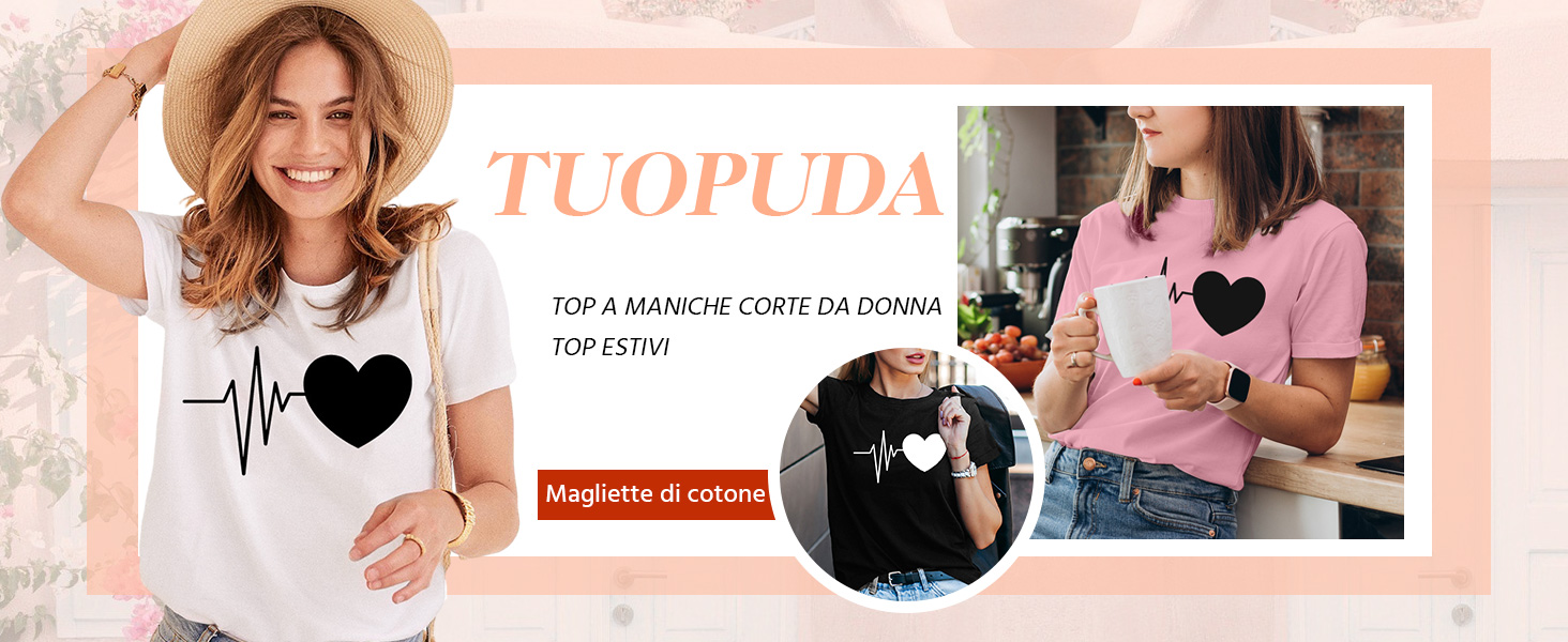 FANSU T-Shirt Donna Maniche Corte Estiva In Poliestere - Maglietta Casual Girocollo Con Stampe Alla Moda