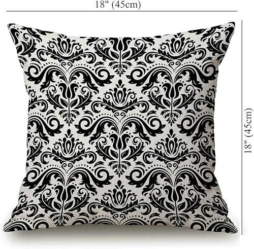 Miniatura 4 de Fundas de almohada con estampado clásico oriental abstracto floral blanco y negro de 18 x 18 pulgadas, funda de almohada decorativa para sofá, funda