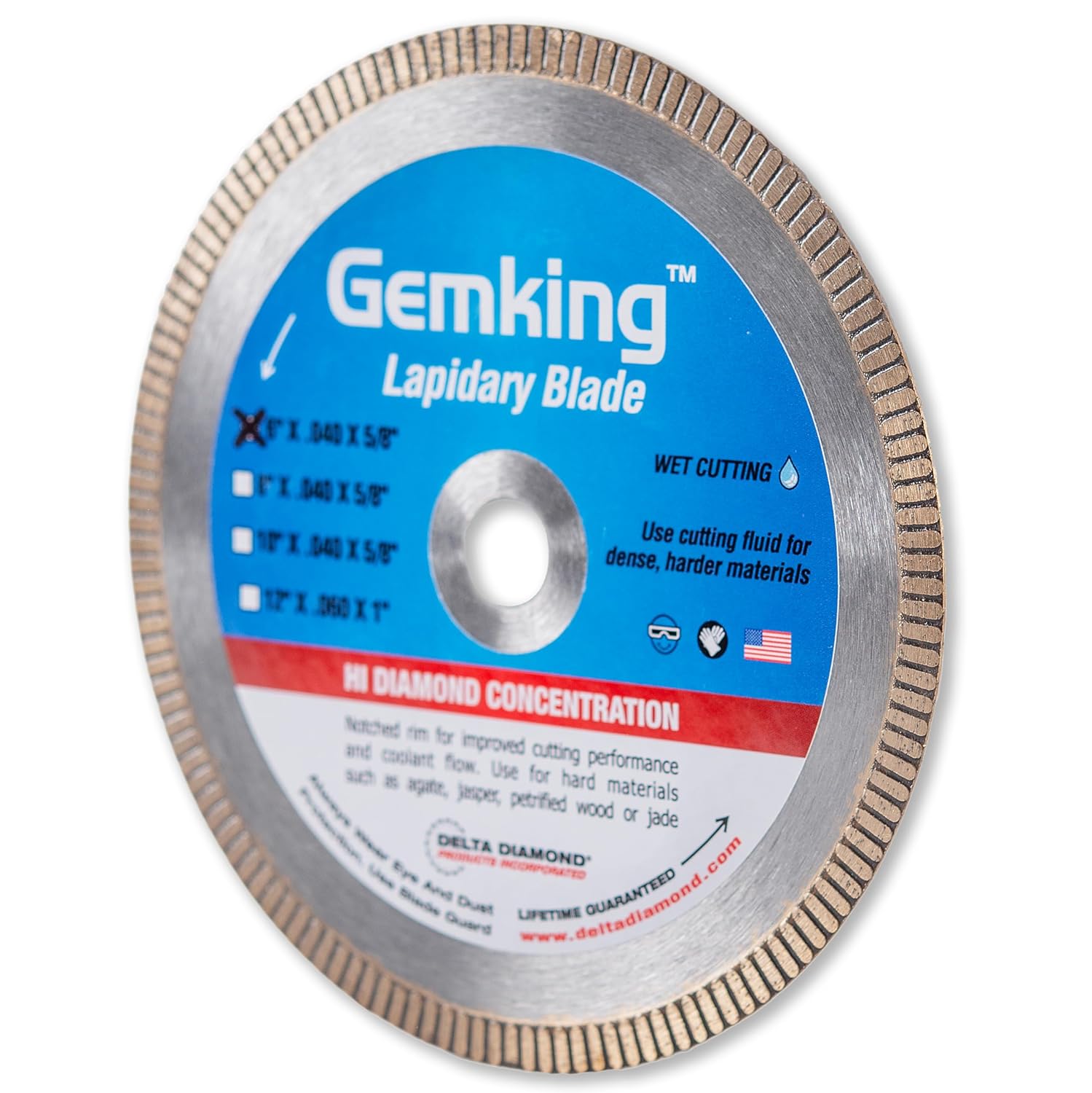 Gemking Lapidary Saw Diamond Blade, 6-inch, Ultra-Thin Notched Rim for Gemstones, Agate, Geodes (6" X .040 X 5/8" Arbor)