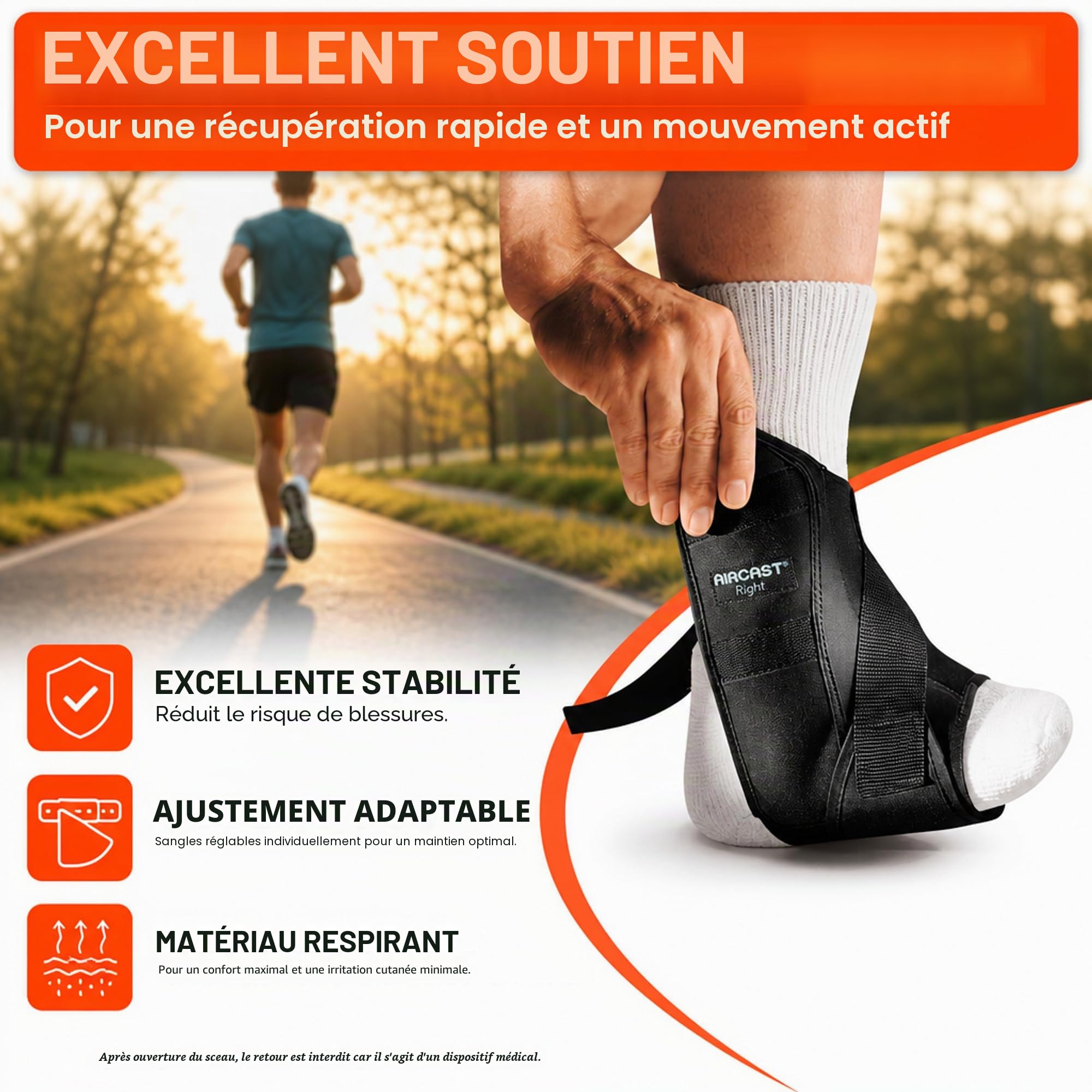 Aircast AirGo Attelle de cheville en différentes tailles pour le pied gauche ou droit - 1 pièce - Confort maximal et stabilité optimale pour une guérison rapide et un mouvement actif (M, Droit)