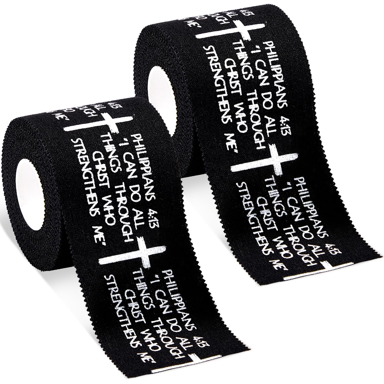 2Pcs Christian Athletic Tapes 2in x 23ft Black Cotton Zinc Oxide Sport Tape Faith Cross Sports Wristbands Religious