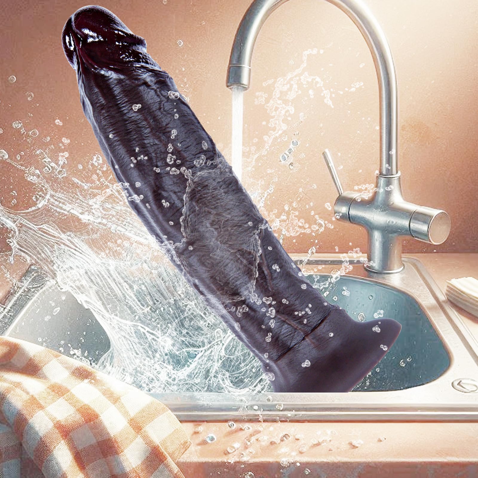 Dildo gigante extra spesso in silicone a doppia densità con ventosa da 6,2 cm di diametro, enorme dildo realistico nero da 27 cm, dildo extra large per uso vaginale e anale, per utenti esperti