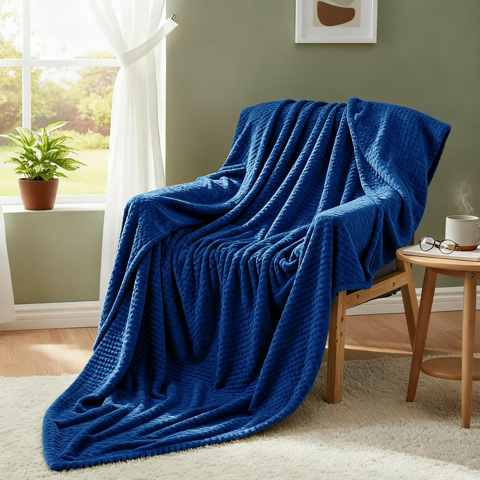Kuscheldecke Fleecedecke 160 x 160 cm Decke Super Soft 300 G/M² Flanell Decke Couchdecke Warme Überwurfdecke Sofadecke Flanell Polar Fleecedecke für Home & Office, Dunkelblau
