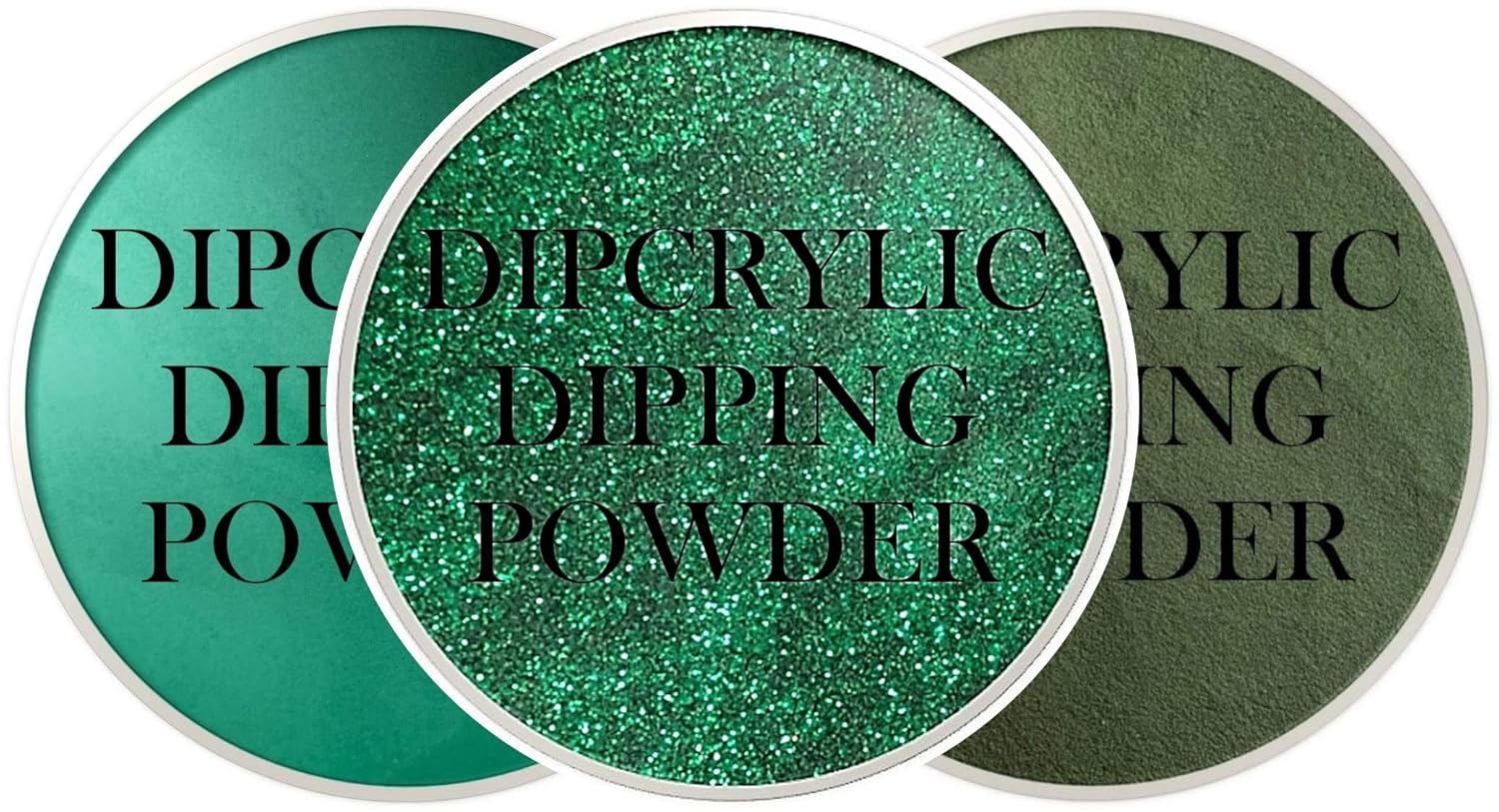 SHEBA NAILS Dipcrylic Dip Dipping Powder Kit- SHADES OF GREEN TRIO - 1oz Jar each Sparkling Green, Satin Green, Moss