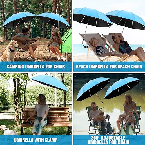 Miniatura 5 de Paquete de 2 paraguas de playa con abrazadera, paraguas ajustable de 360 para silla, paraguas UPF50+ para silla de playa, silla de patio, silla de
