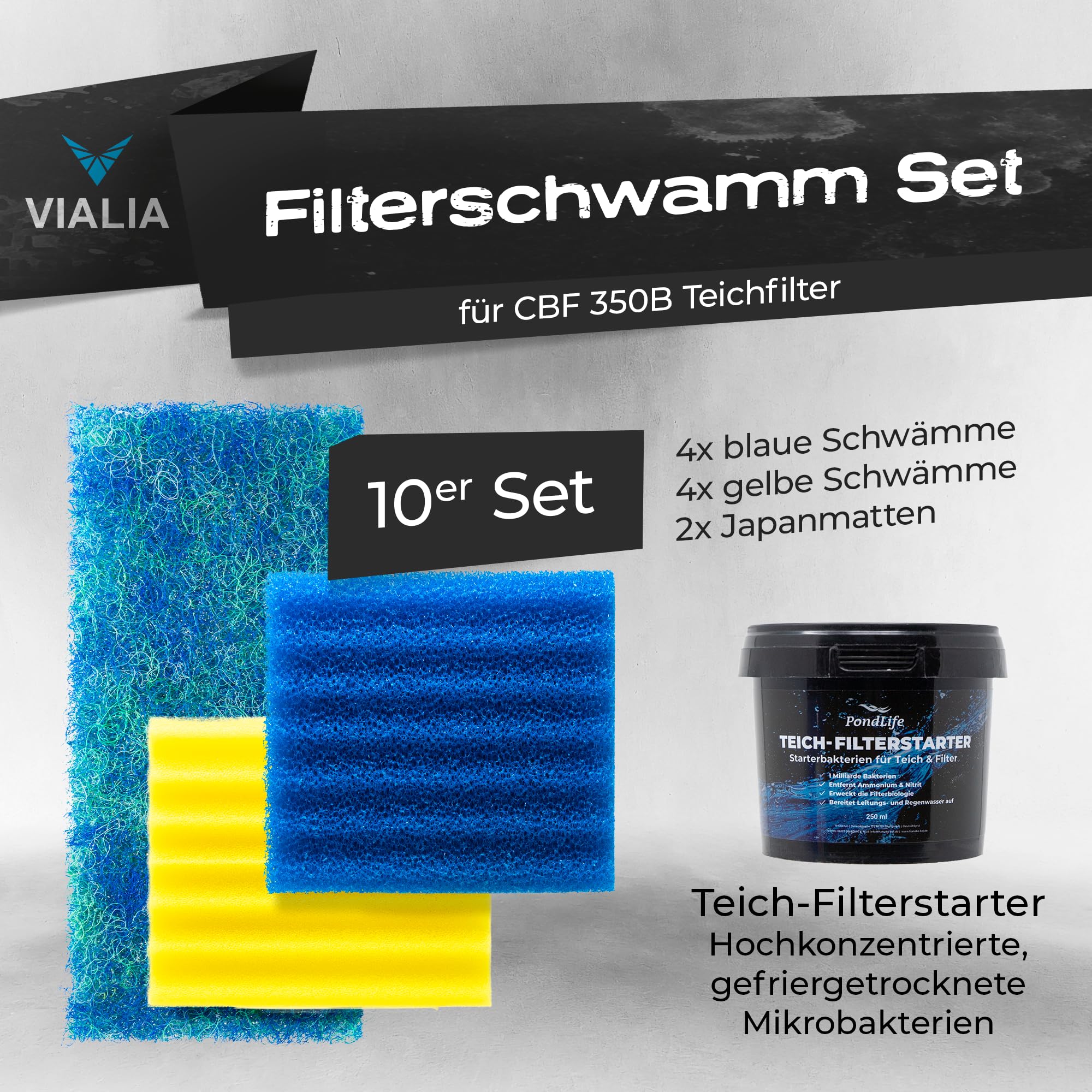10x Filterschwämme Ersatzteil Set für Kammerfilter CBF-350B