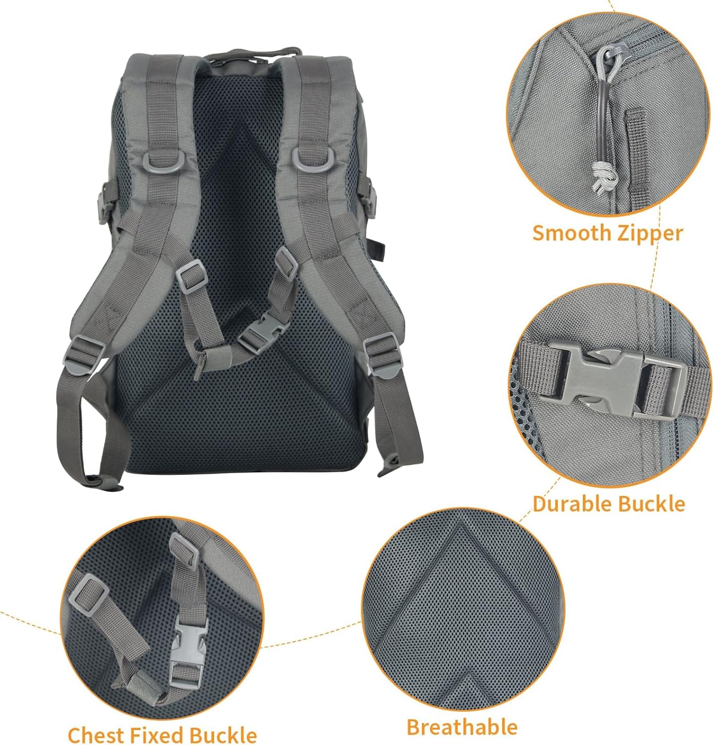 Small Tactical Backpack Military Daypack 12L Molle Bag Rucksack Army Daypack for Outdoor,Hiking,Camping,Travel (Grey) - Image 4